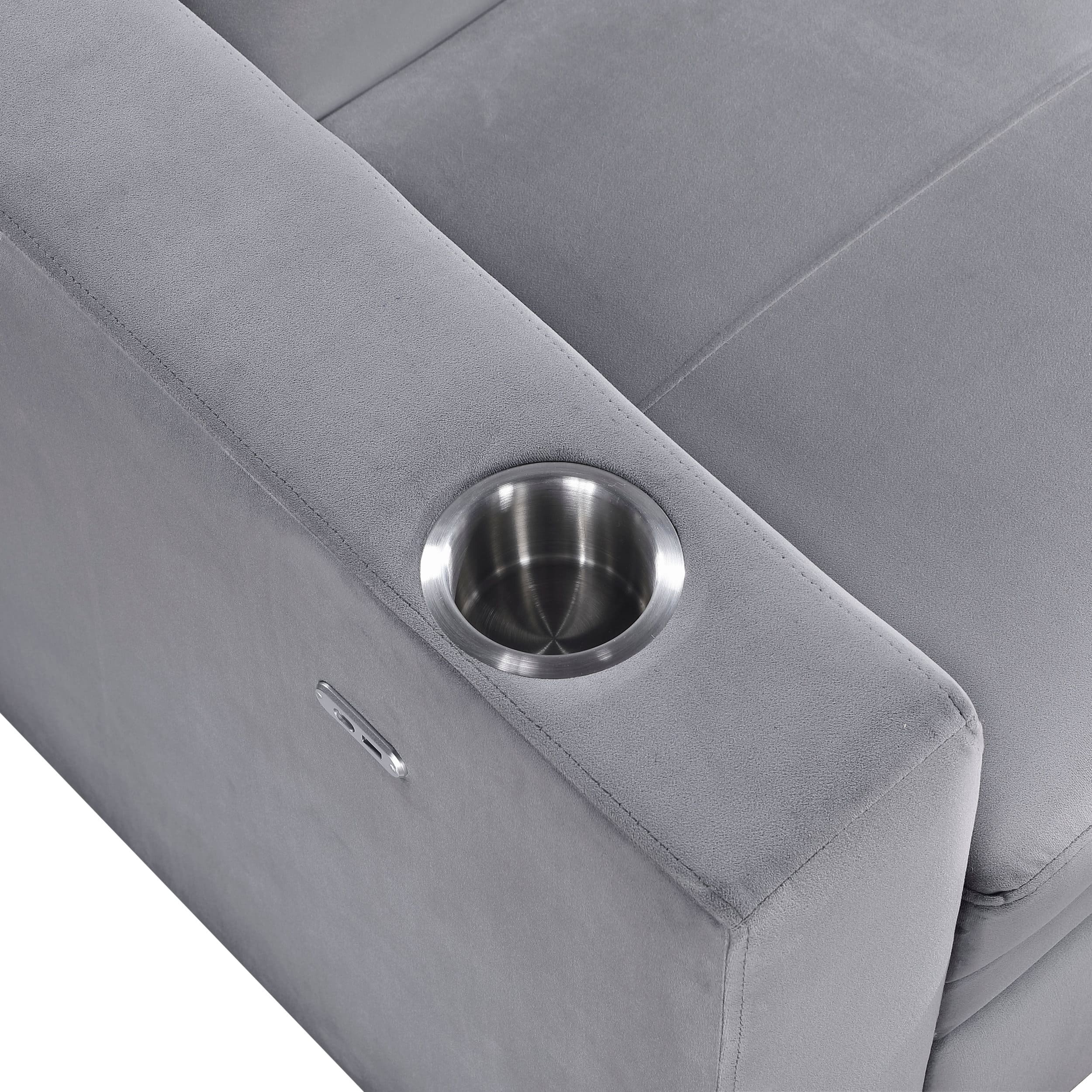 Grady Velvet Convertible Sofa Bed with Hidden Storage, Cup Holders & Charging Ports