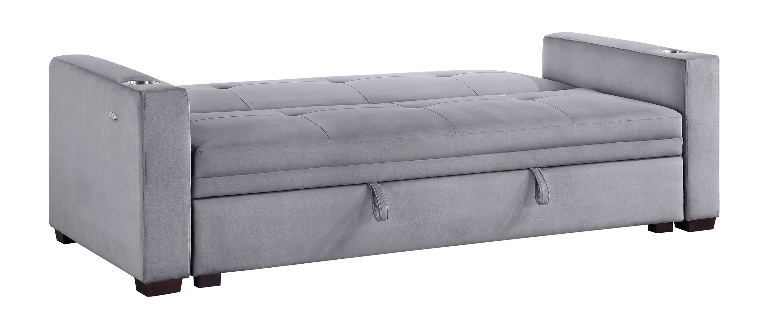 Grady Velvet Convertible Sofa Bed with Hidden Storage, Cup Holders & Charging Ports