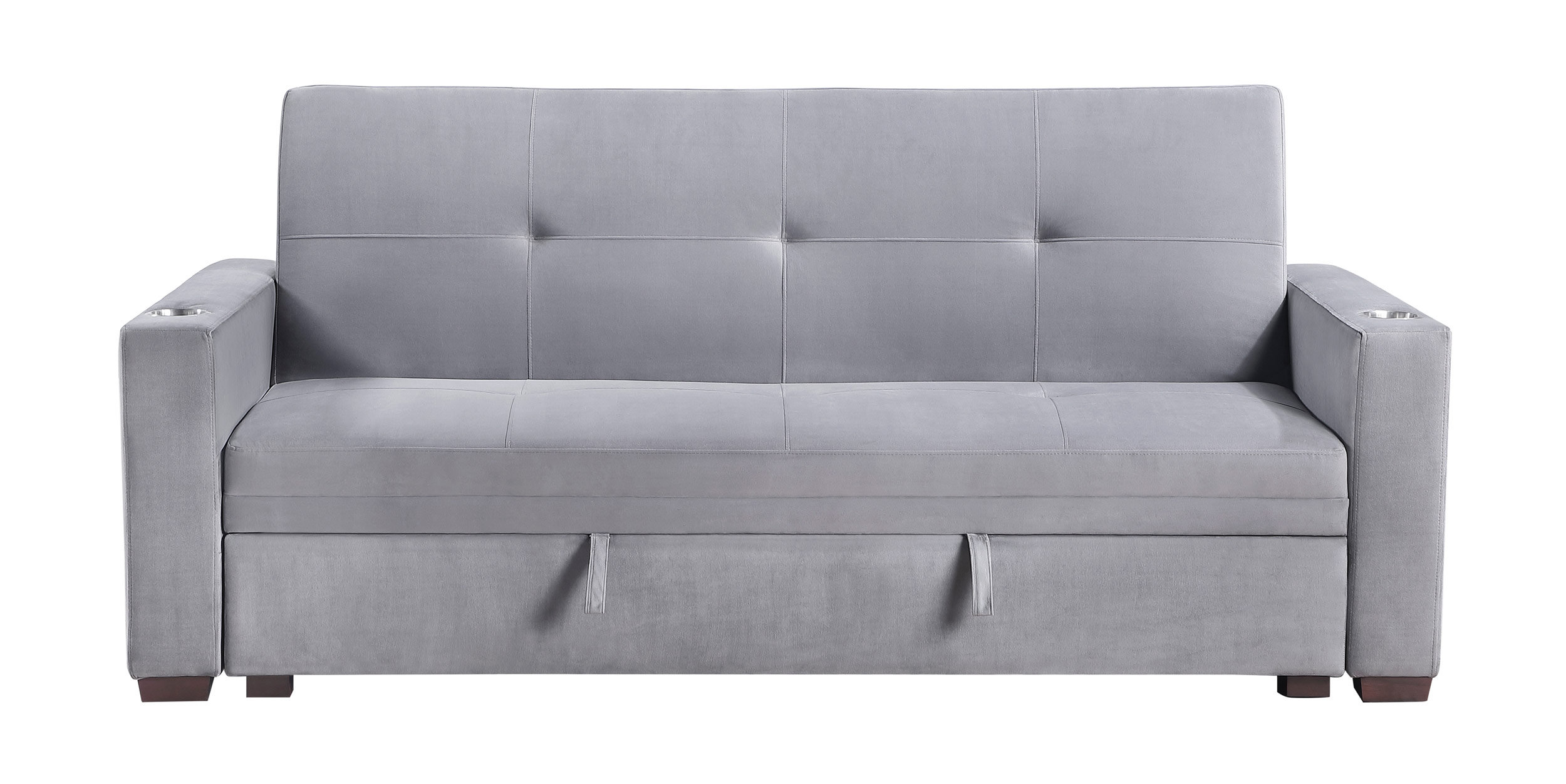 Grady Velvet Convertible Sofa Bed with Hidden Storage, Cup Holders & Charging Ports