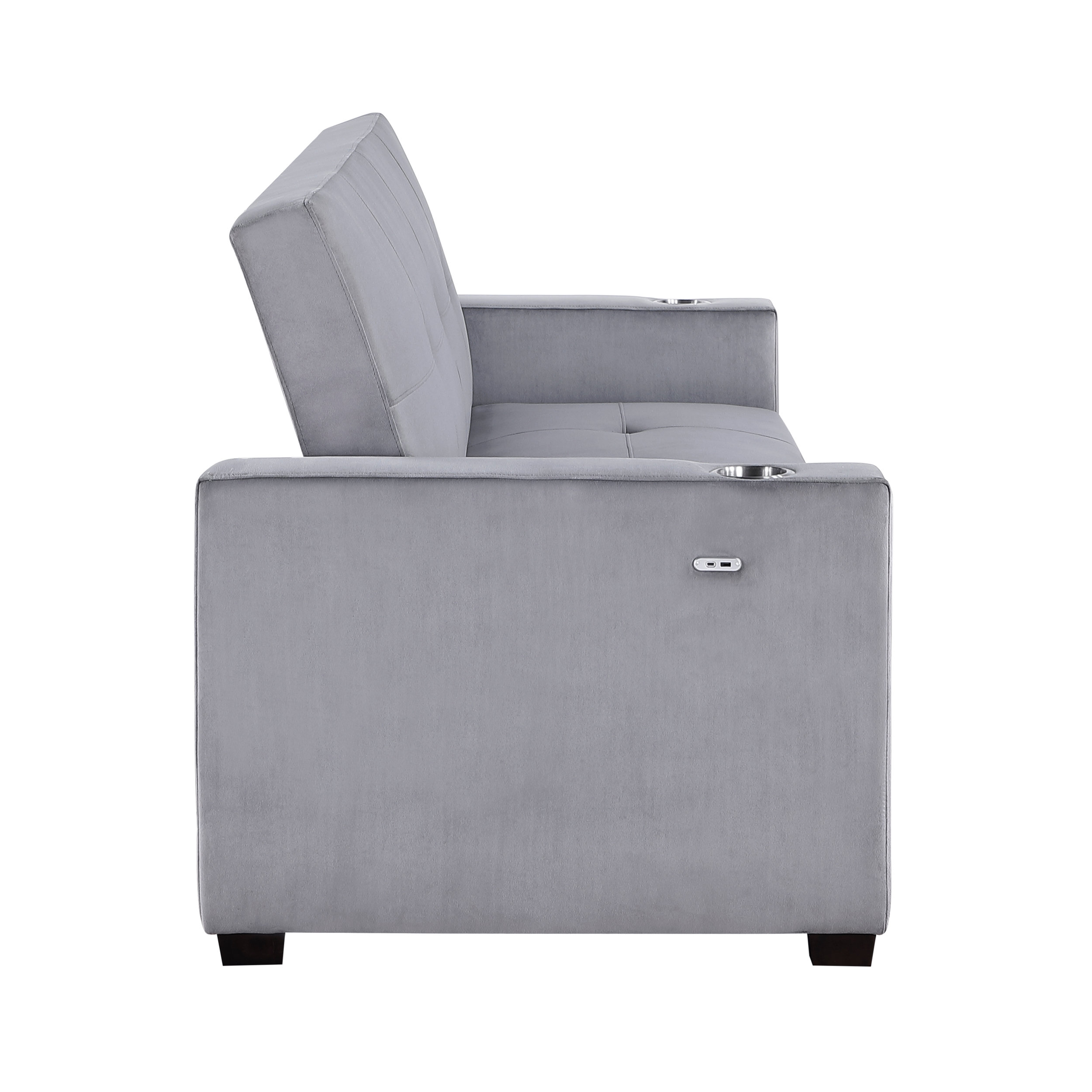 Grady Velvet Convertible Sofa Bed with Hidden Storage, Cup Holders & Charging Ports