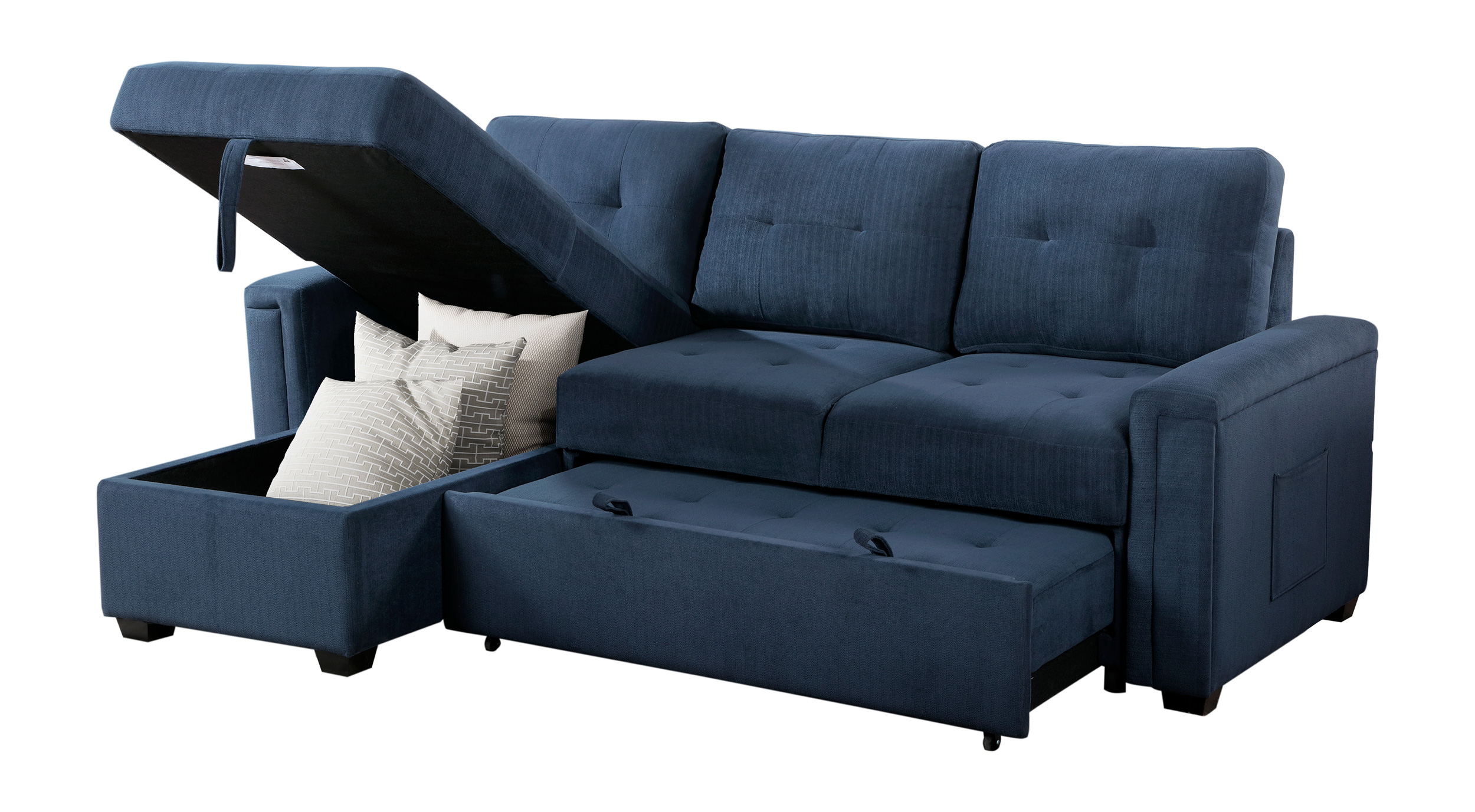 Barbara Polyester Reversible Sectional Sofa Chaise with Hidden Storage & Pull‑out Bed