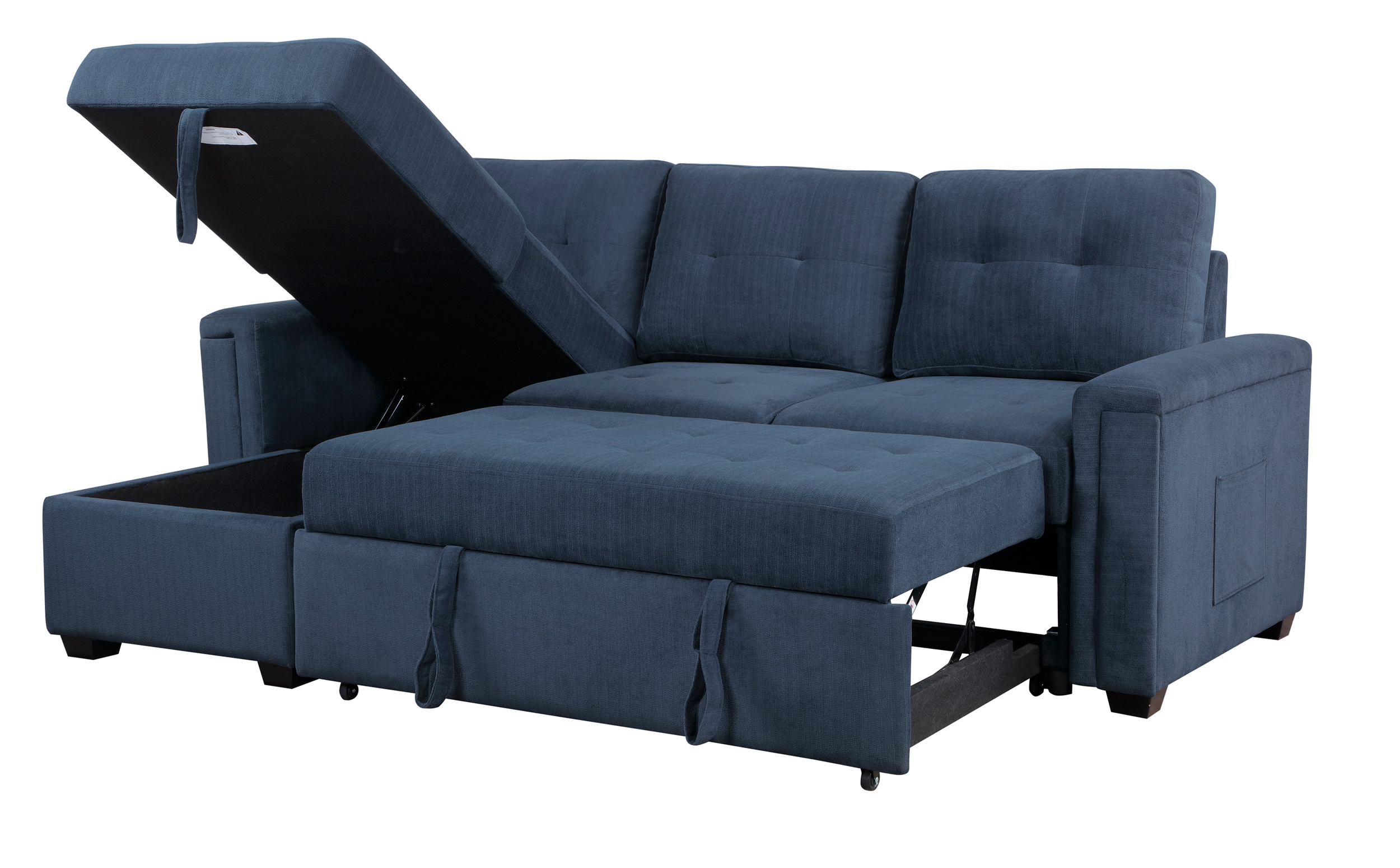 Barbara Polyester Reversible Sectional Sofa Chaise with Hidden Storage & Pull‑out Bed