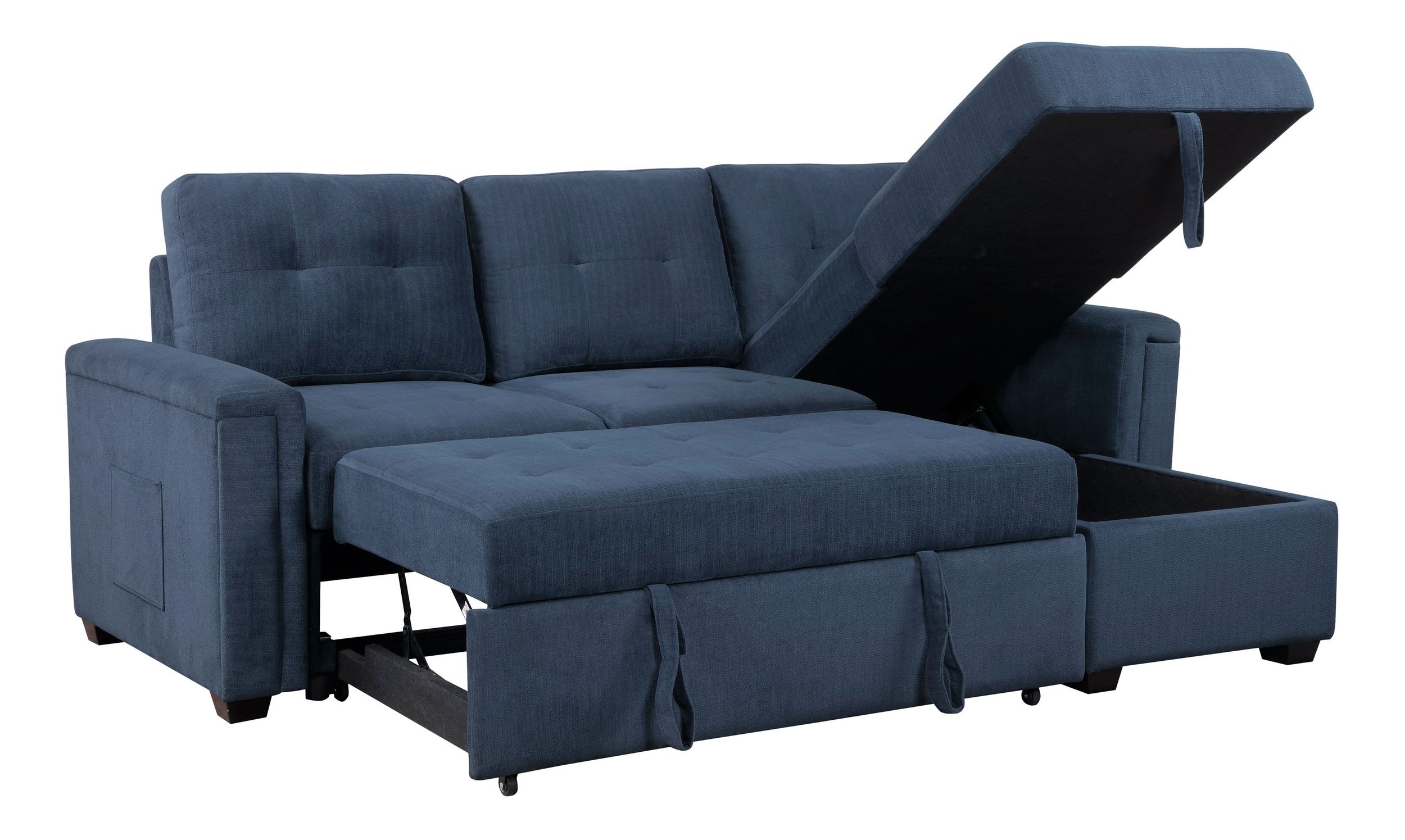 Barbara Polyester Reversible Sectional Sofa Chaise with Hidden Storage & Pull‑out Bed