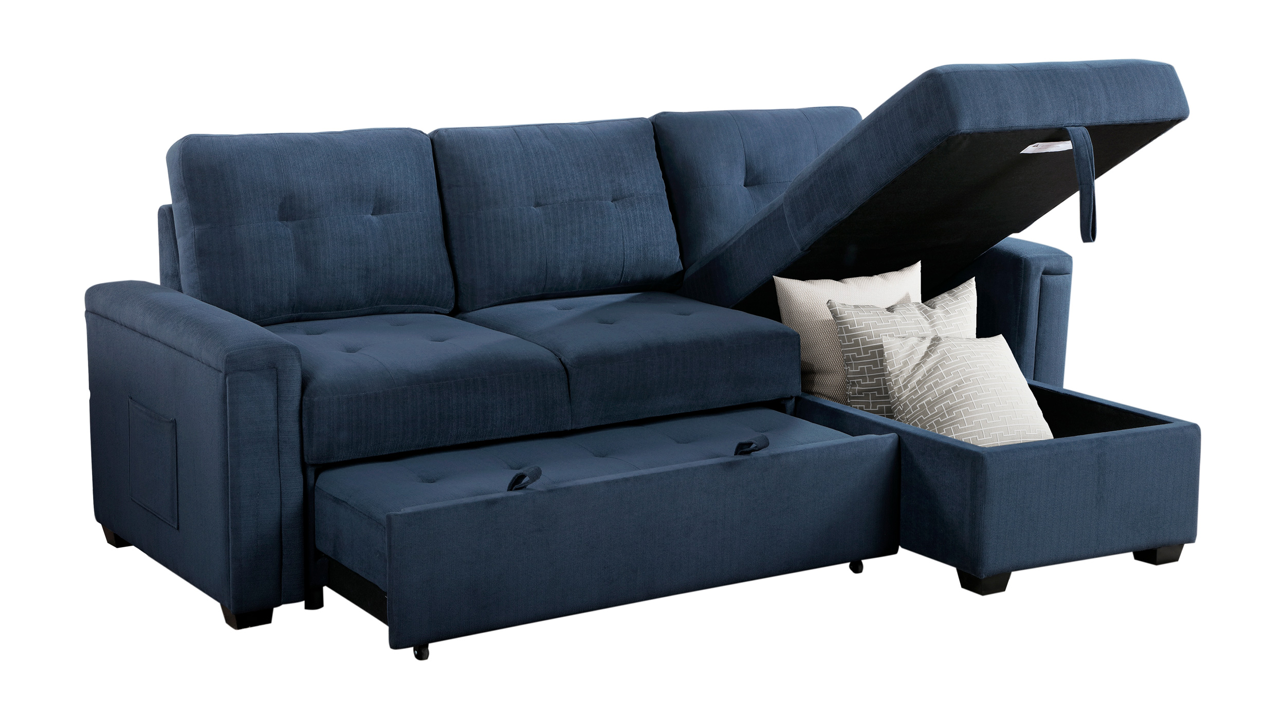 Barbara Polyester Reversible Sectional Sofa Chaise with Hidden Storage & Pull‑out Bed