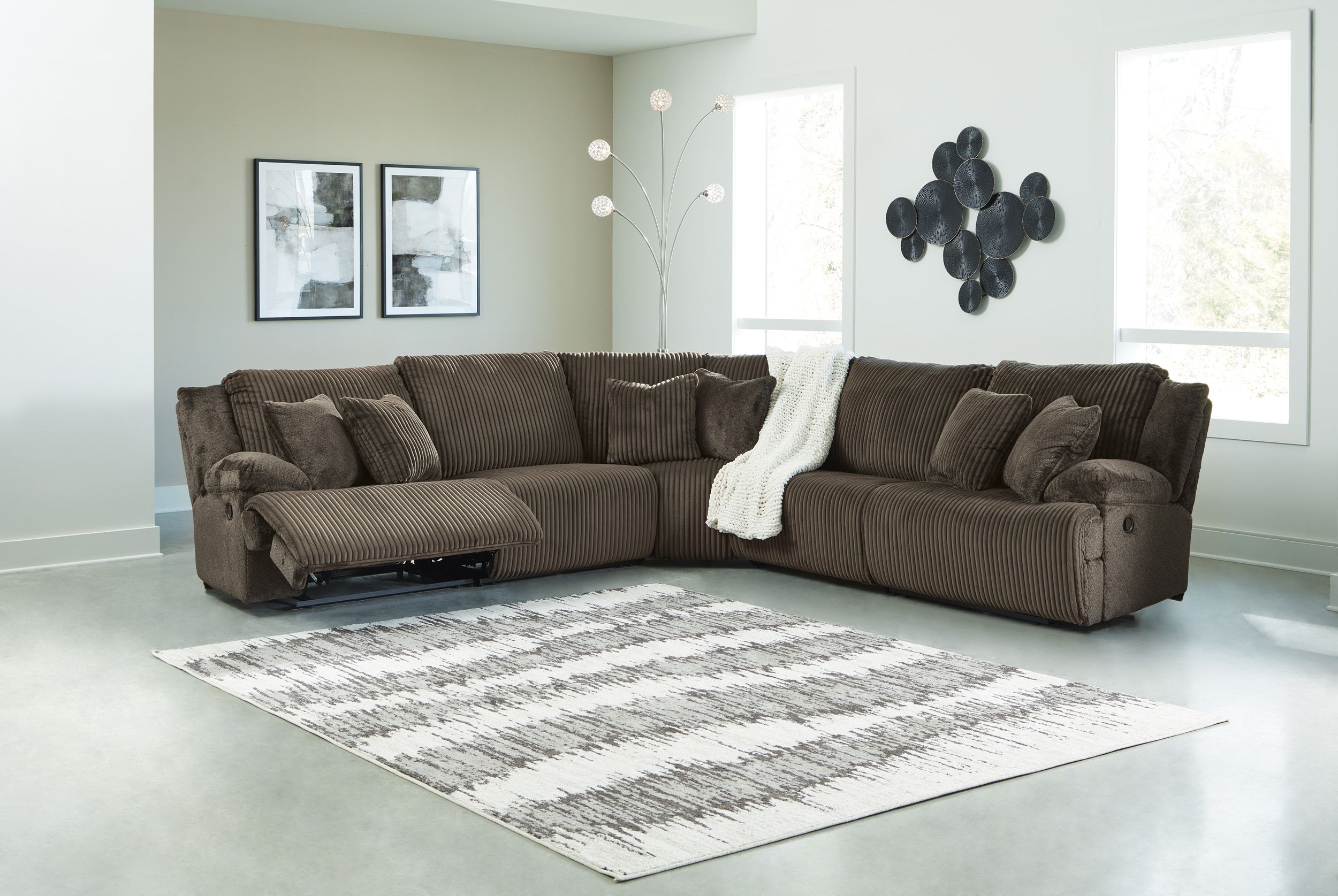 Top Tier Polyester 5-Piece L-Shaped Reclining Sectional Sofa