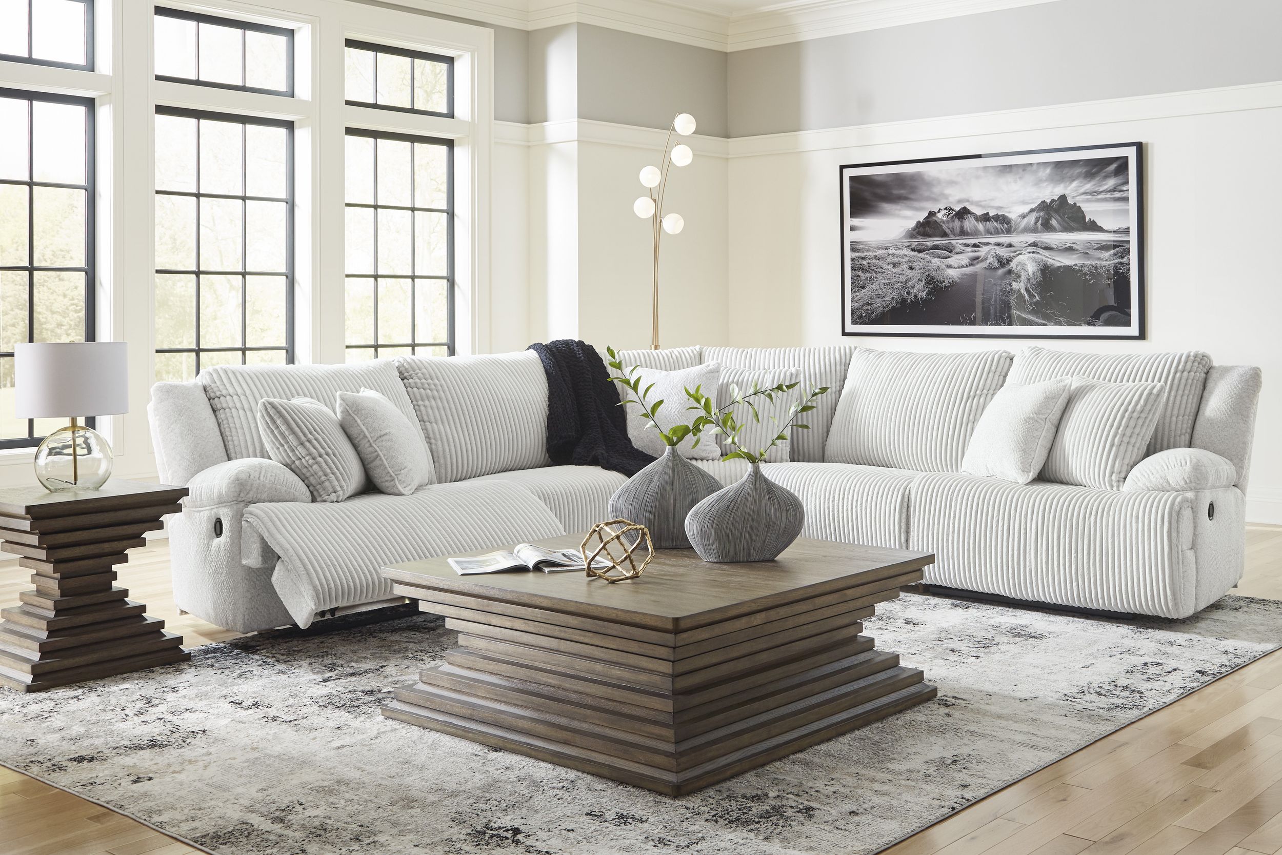 Top Tier Polyester 5-Piece L-Shaped Reclining Sectional Sofa