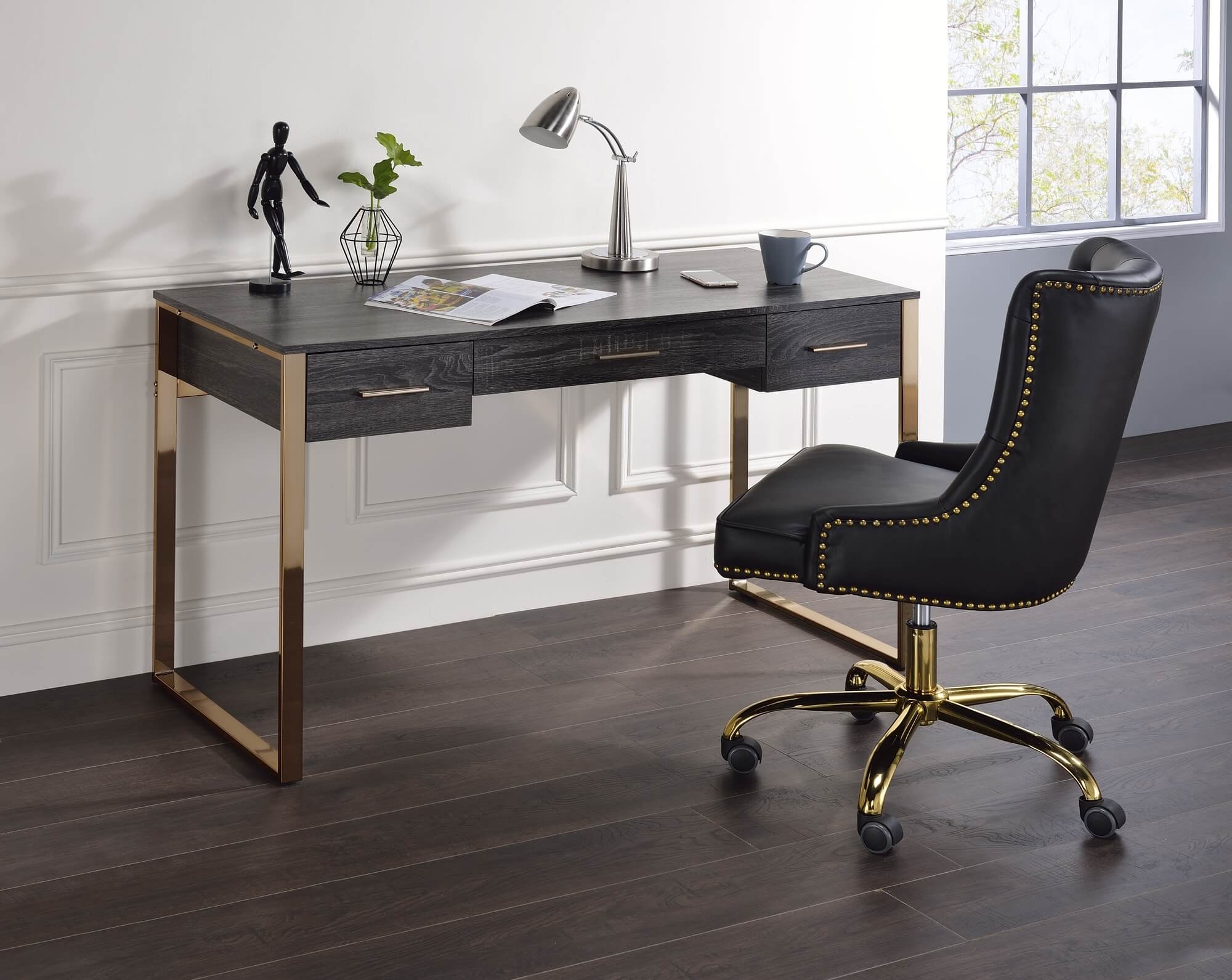 Perle Wood Veneer/Metal Writing Desk