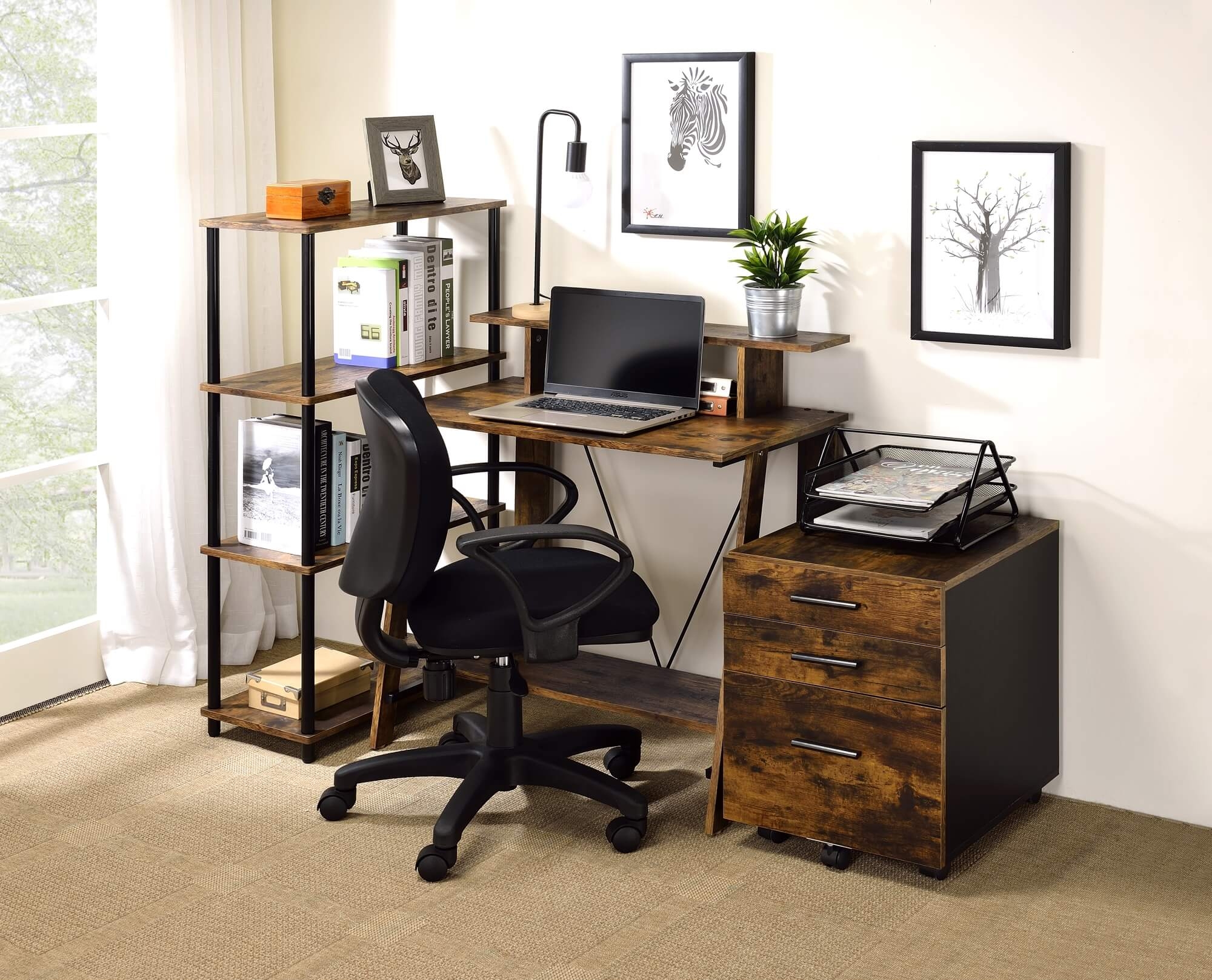 Nypho Wood Veneer/Metal Writing Desk