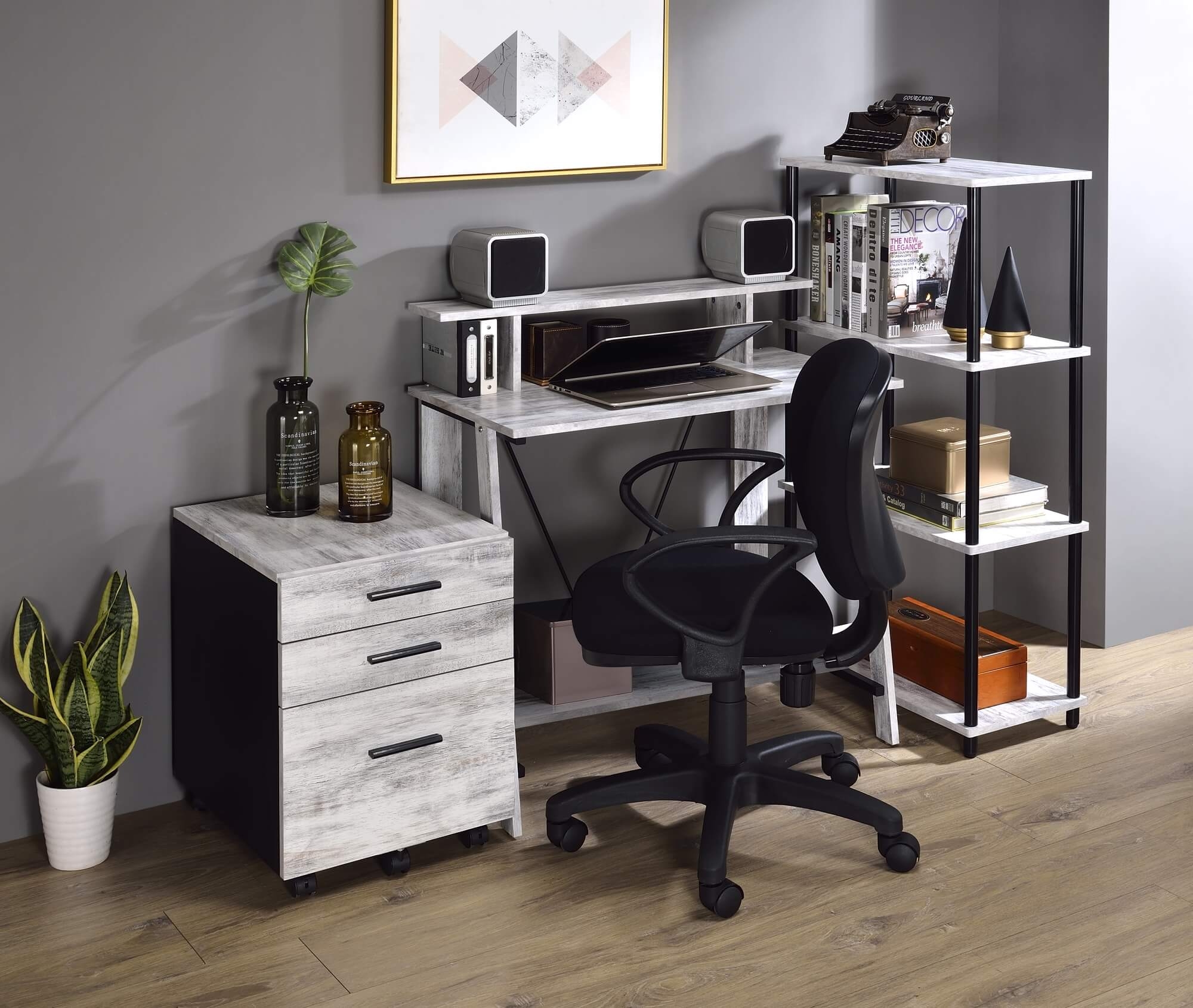 Nypho Wood Veneer/Metal Writing Desk