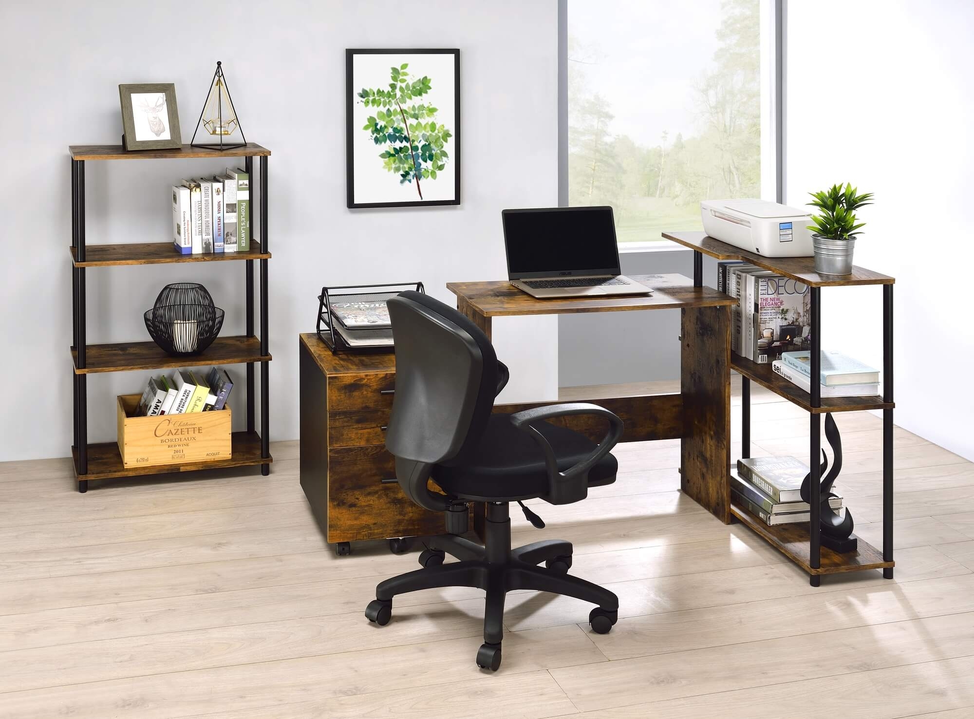 Ievi Wood Veneer/Metal Writing Desk