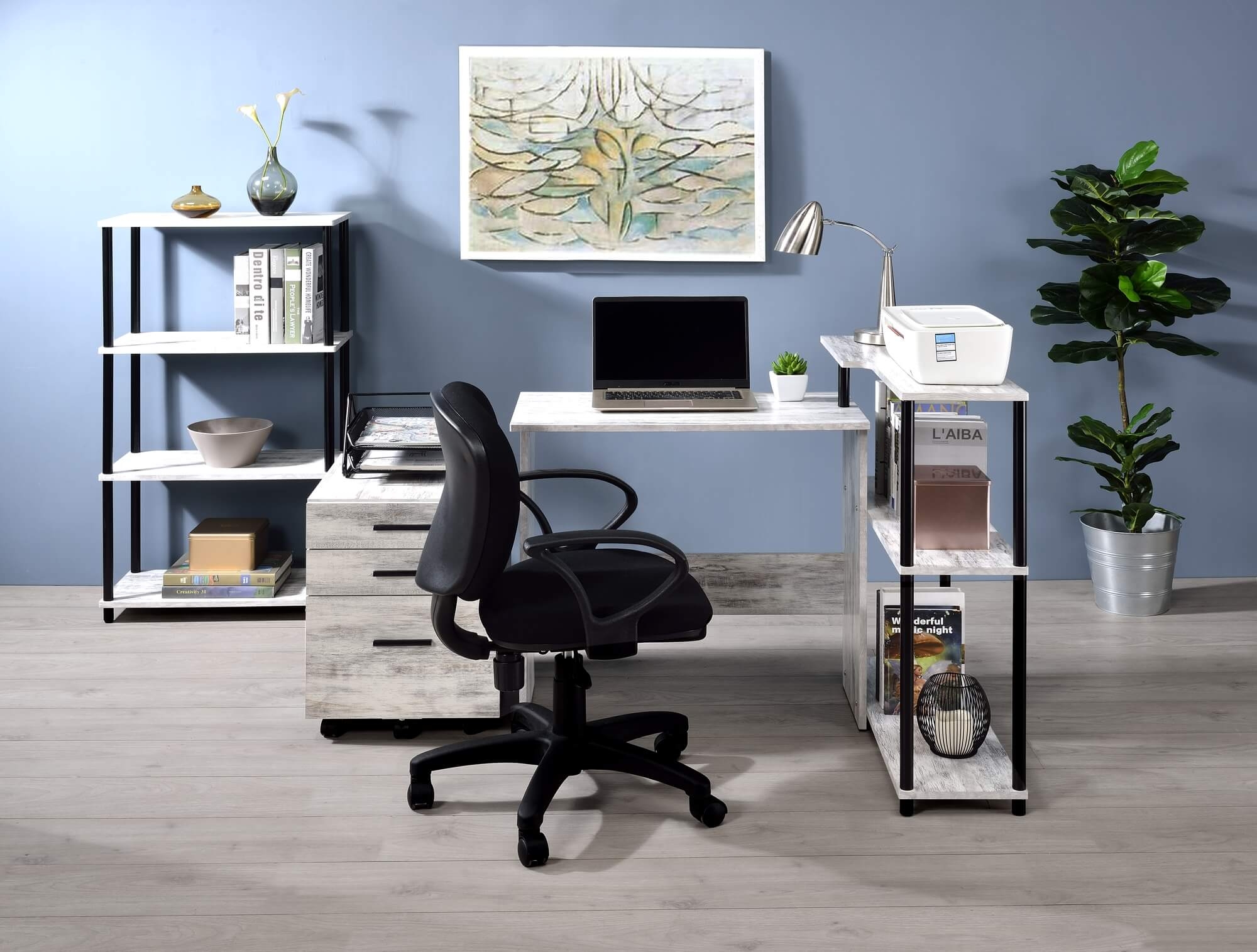 Ievi Wood Veneer/Metal Writing Desk