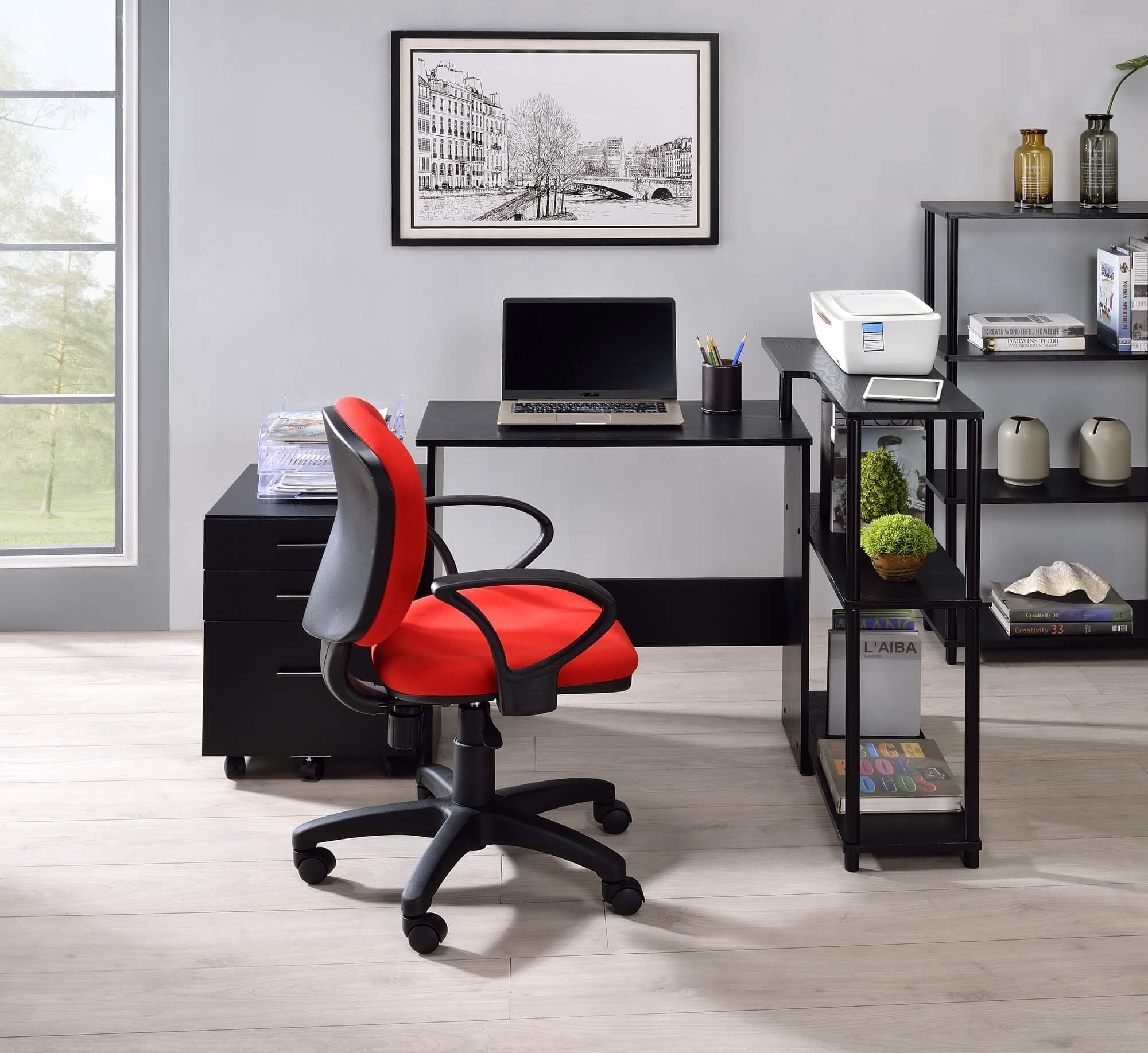 Ievi Wood Veneer/Metal Writing Desk
