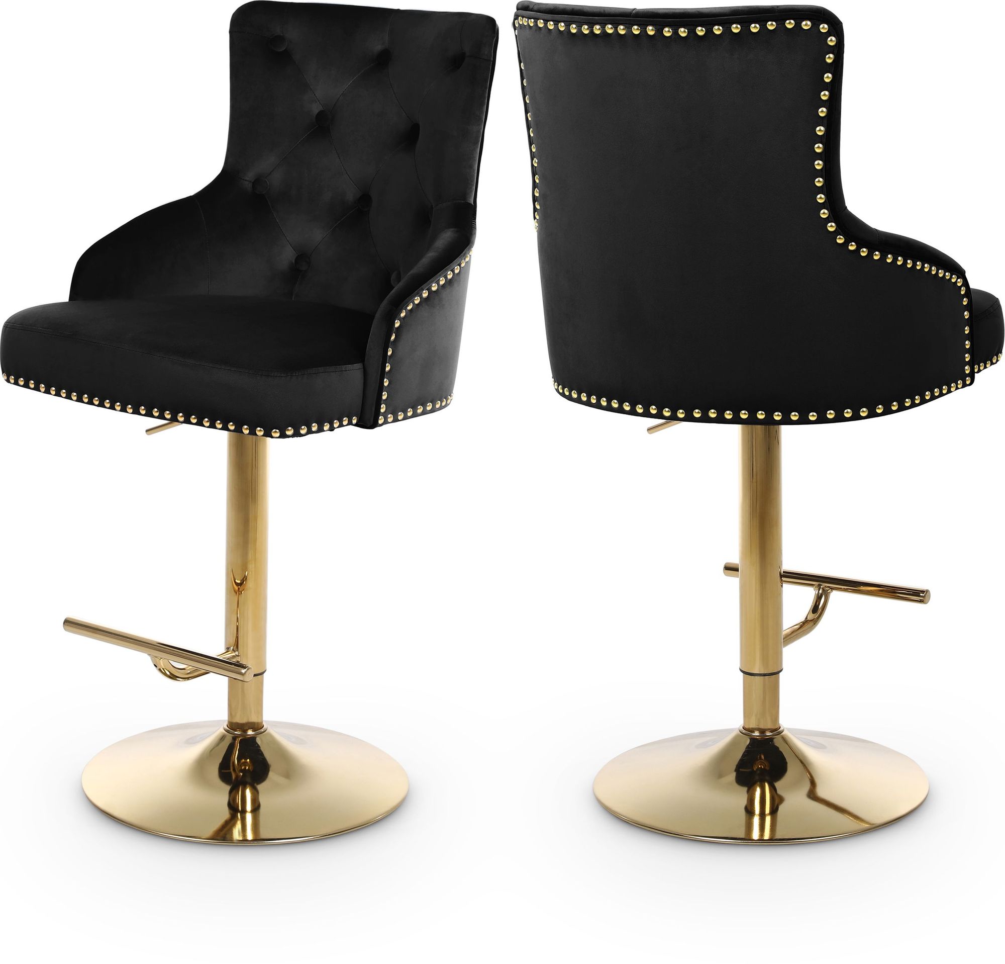 Claude Velvet Adjustable Stool with Gold Base
