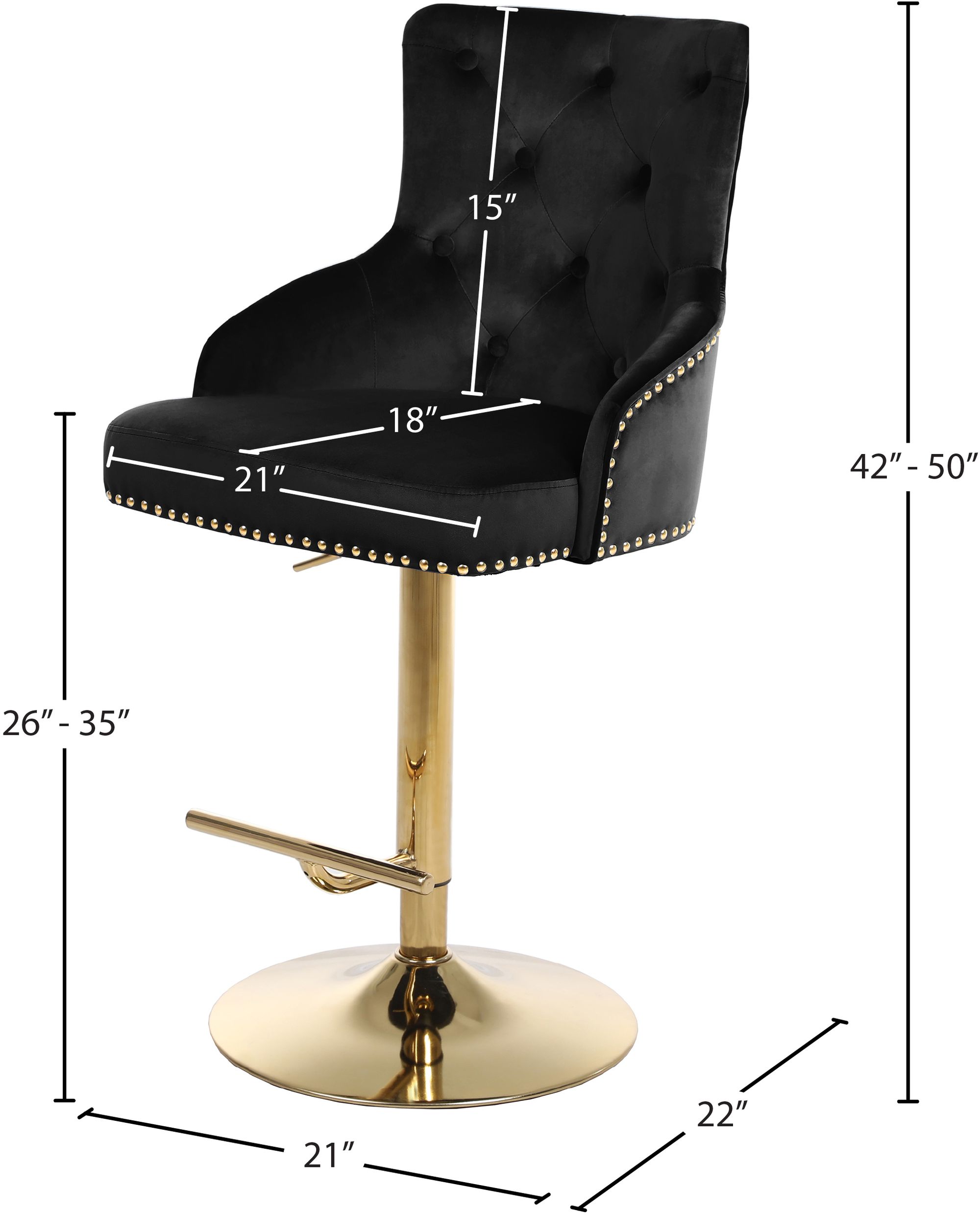 Claude Velvet Adjustable Stool with Gold Base
