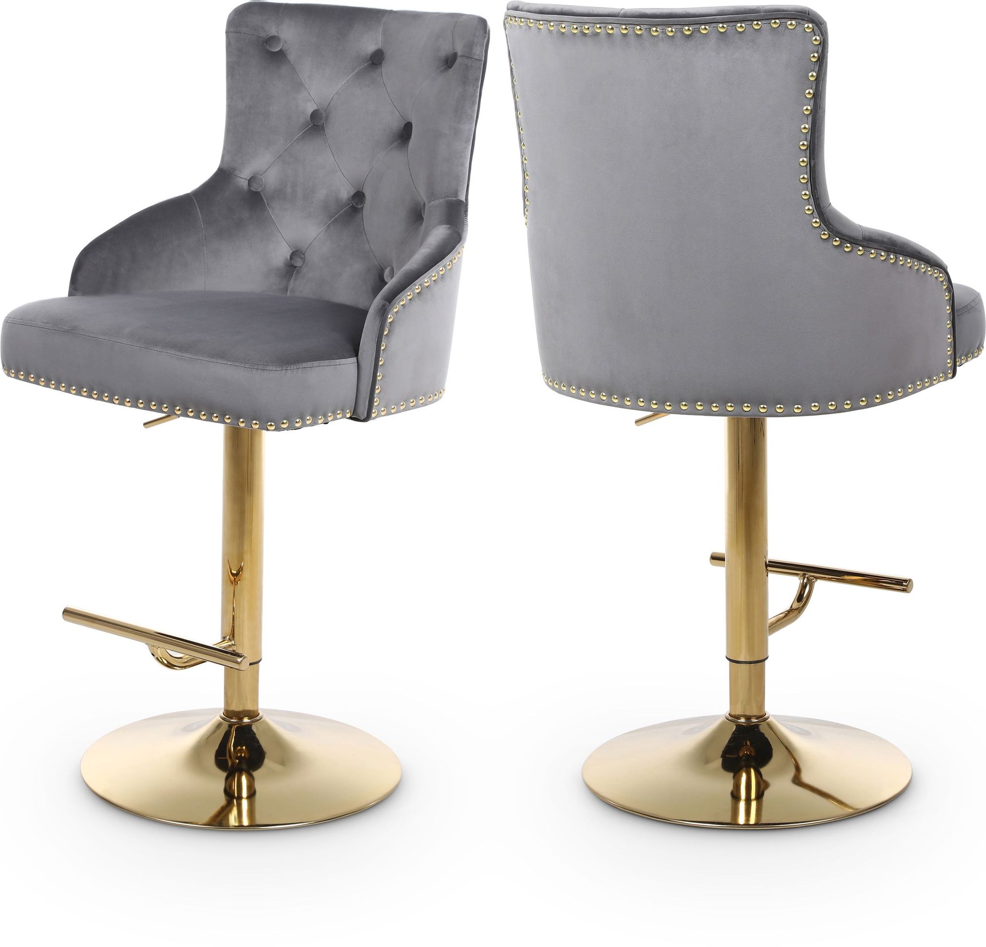 Claude Velvet Adjustable Stool with Gold Base