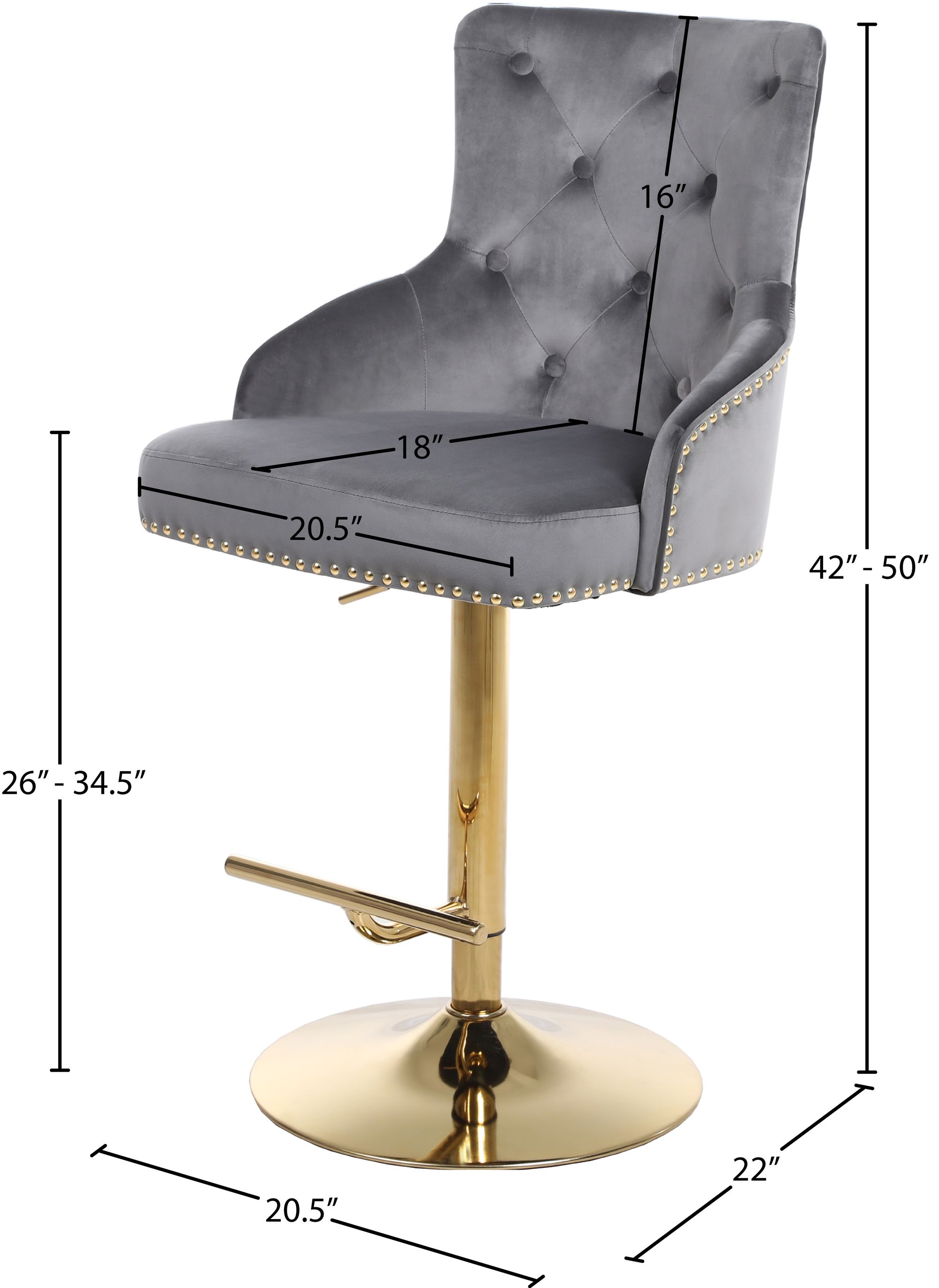 Claude Velvet Adjustable Stool with Gold Base