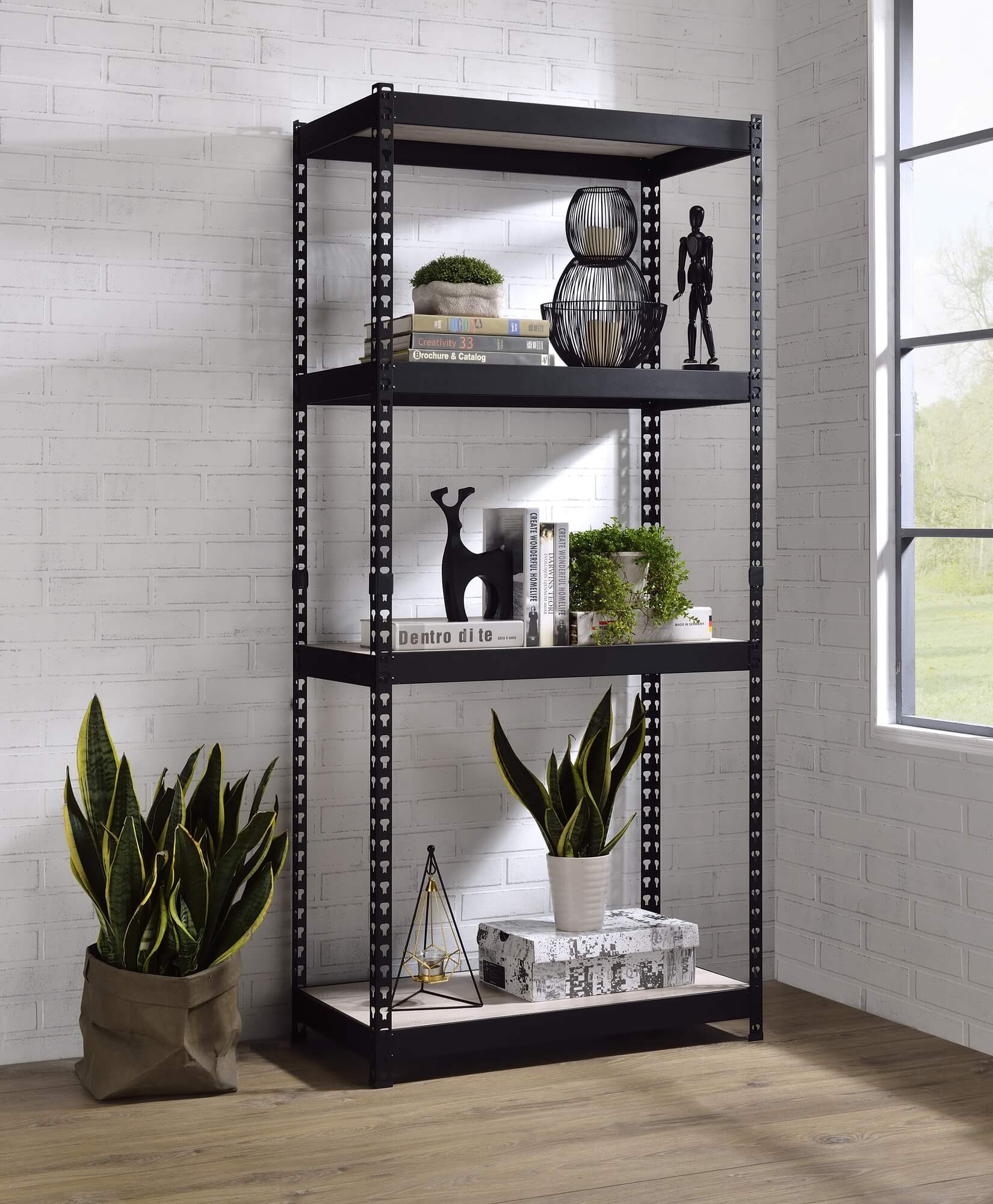 Decmus Wood Veneer/Metal 48" Bookshelf