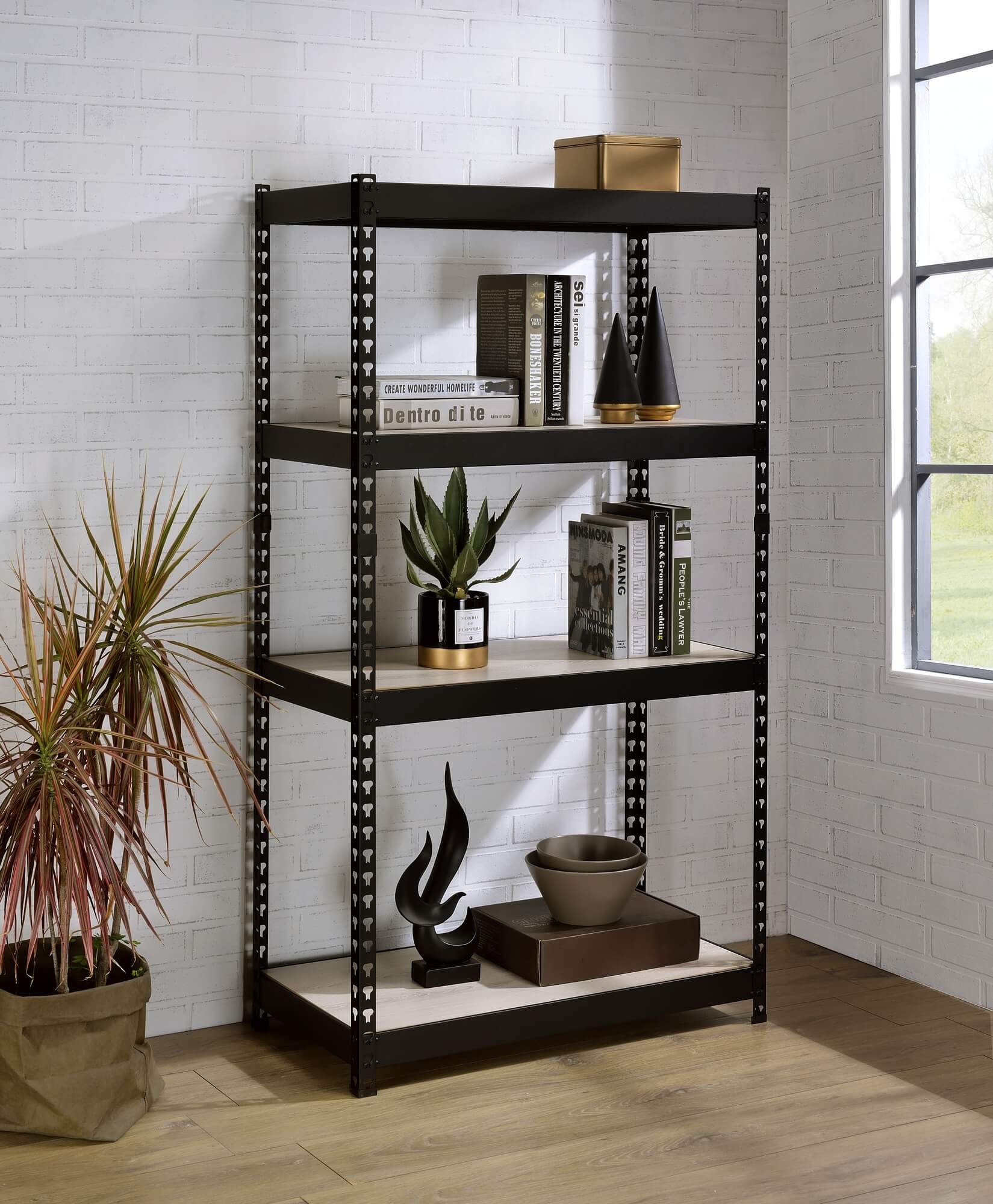 Decmus Wood Veneer/Metal 48" Bookshelf