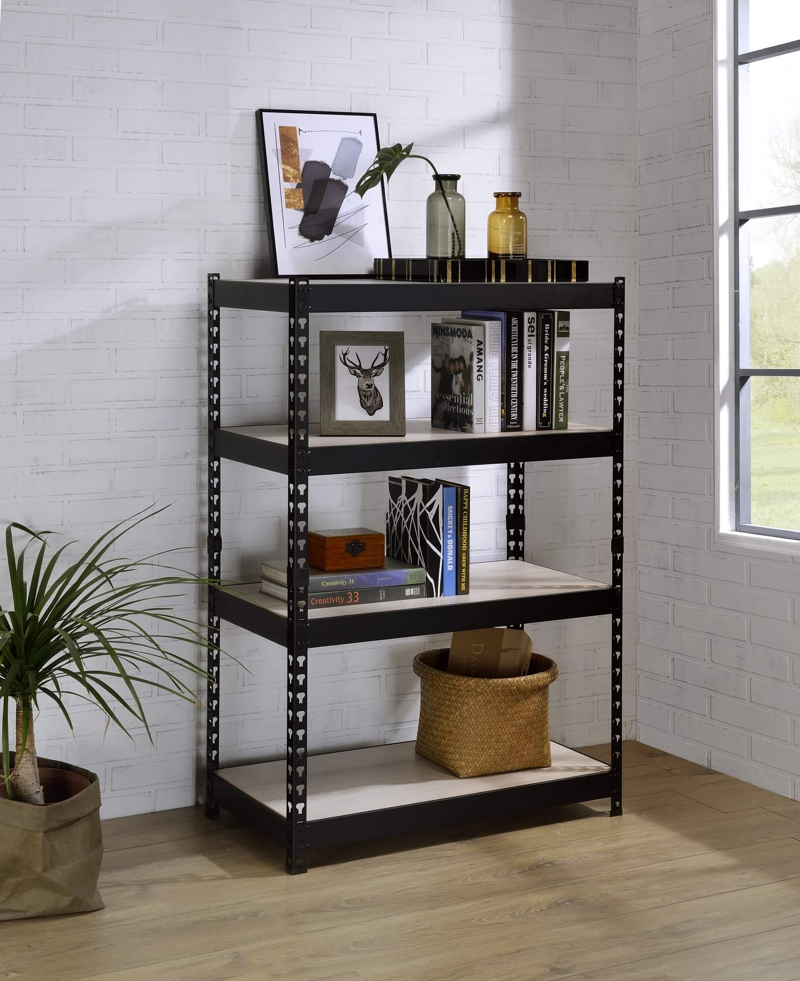 Decmus Wood Veneer/Metal 48" Bookshelf