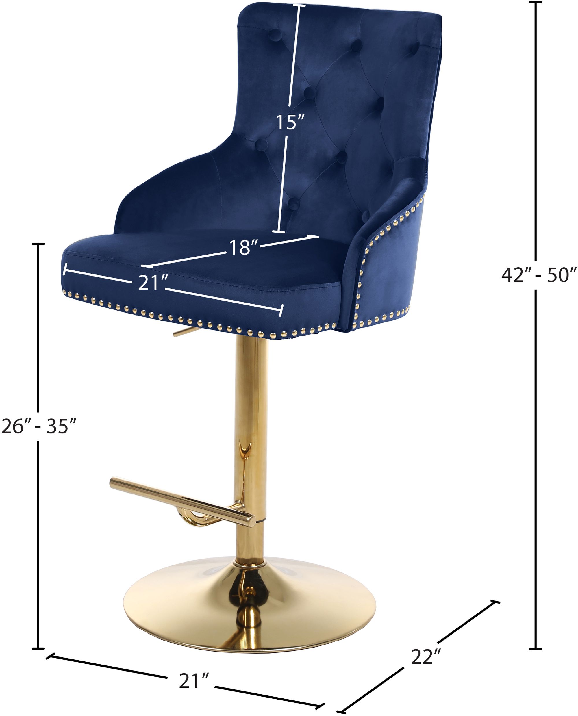 Claude Velvet Adjustable Stool with Gold Base