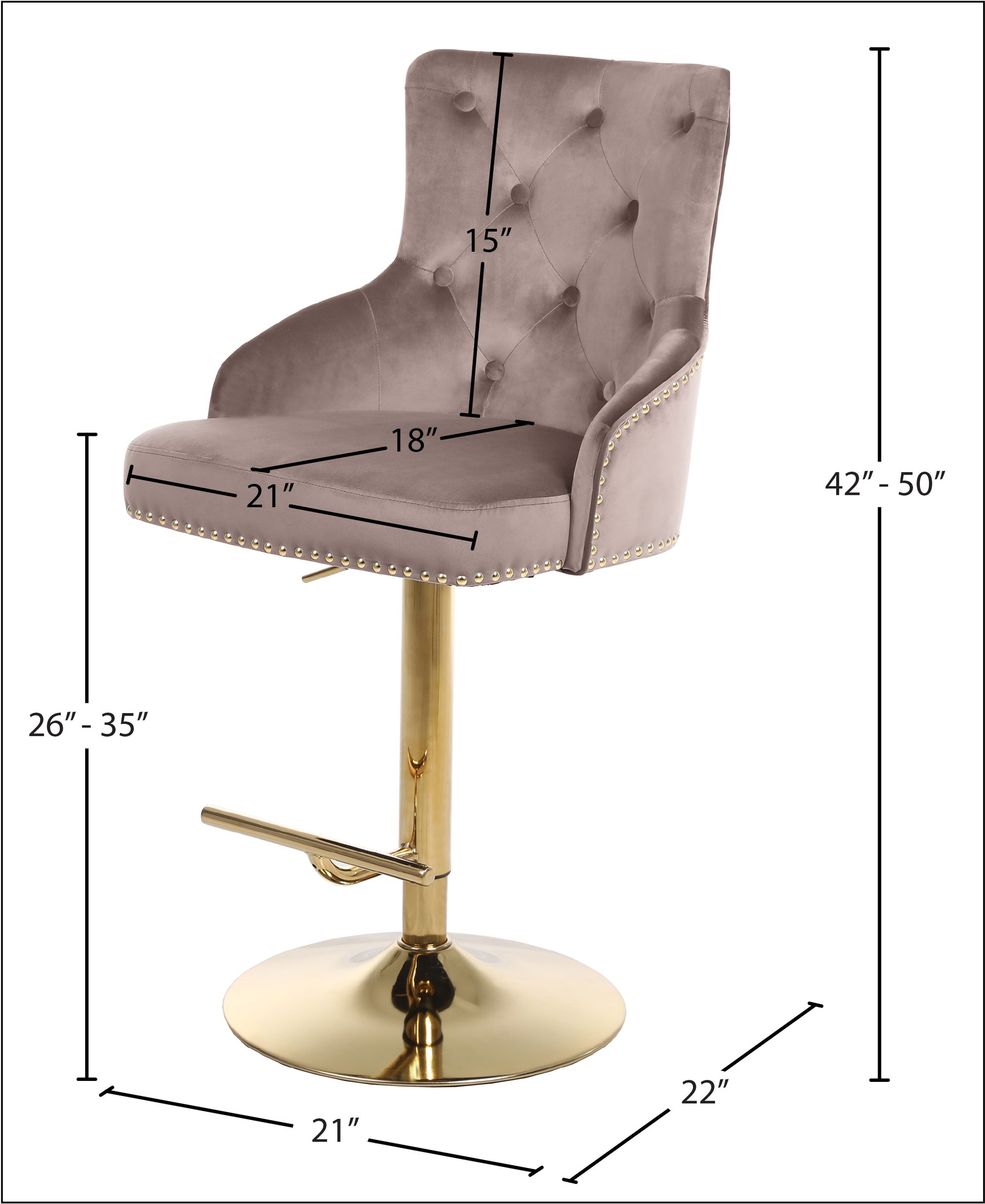 Claude Velvet Adjustable Stool with Gold Base