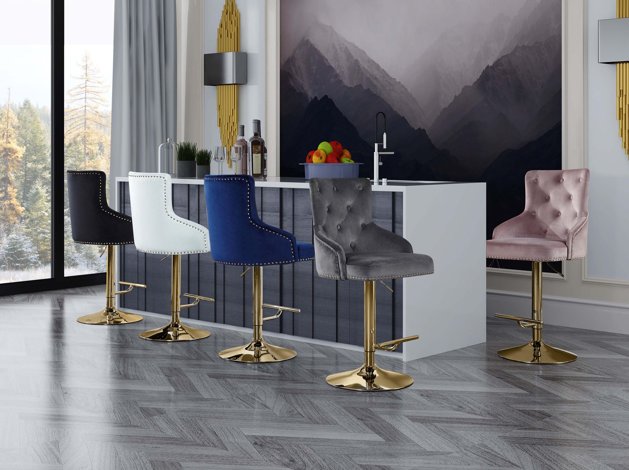 Claude Velvet Adjustable Stool with Gold Base