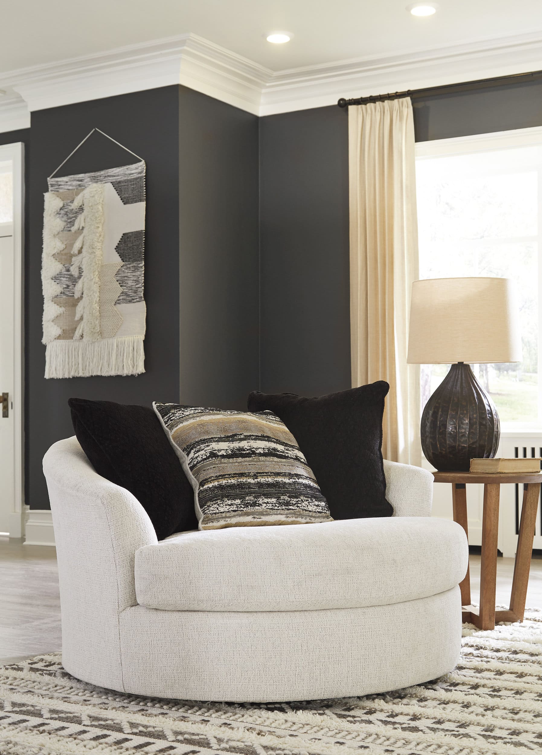 Cambri Polyester Oversized Round Swivel Chair