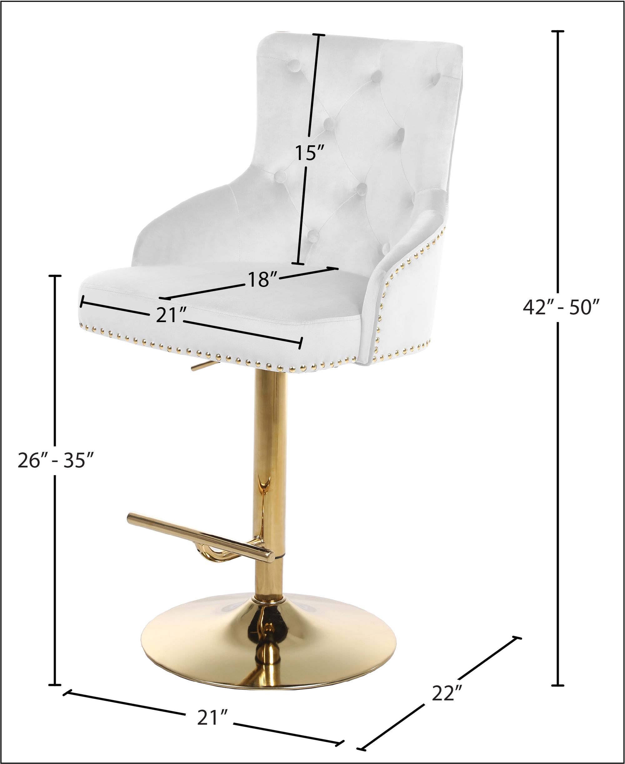 Claude Velvet Adjustable Stool with Gold Base