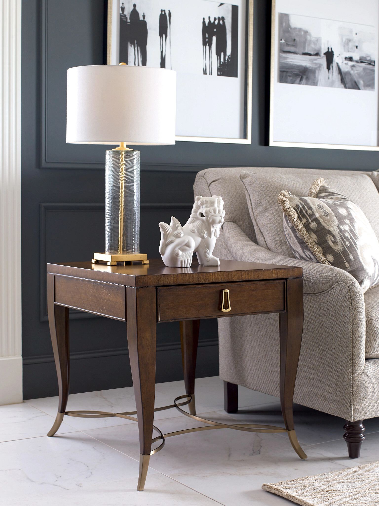 Vantage Rectangular Wood/Metal End Table w/Drawer