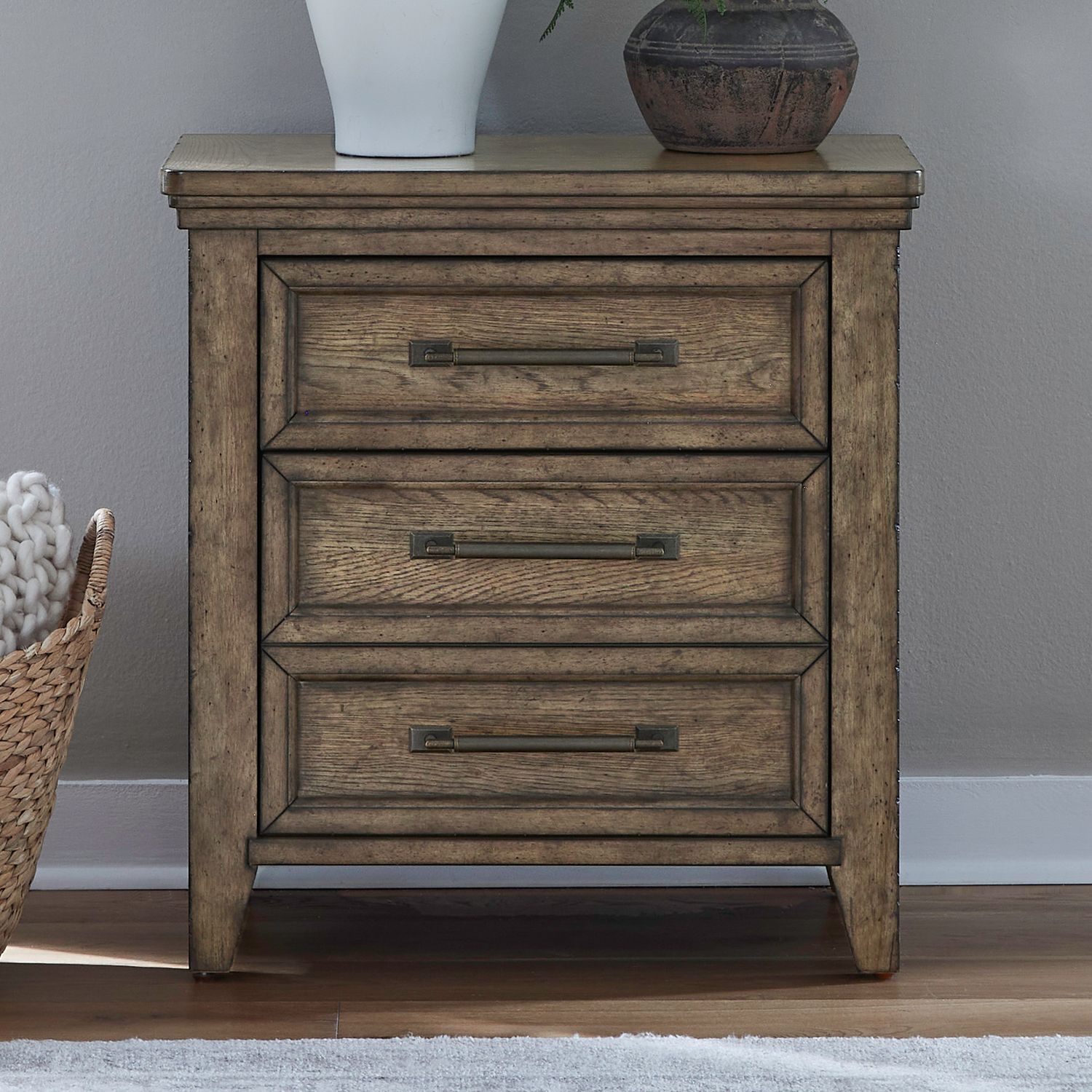 Carolina Park Wood 3-Drawer Nightstand w/Charging Station