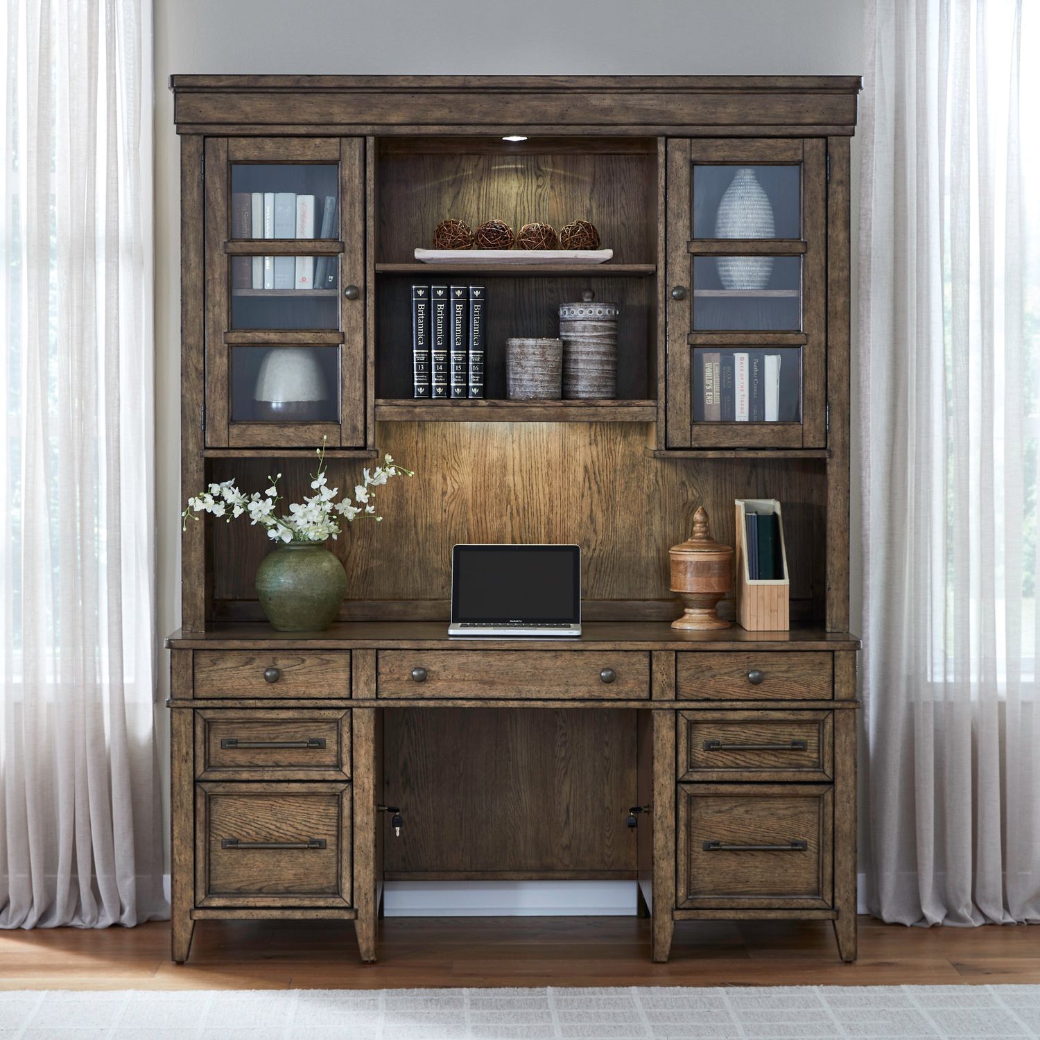 Carolina Park Wood 7-Drawer Credenza & 2-Door Hutch