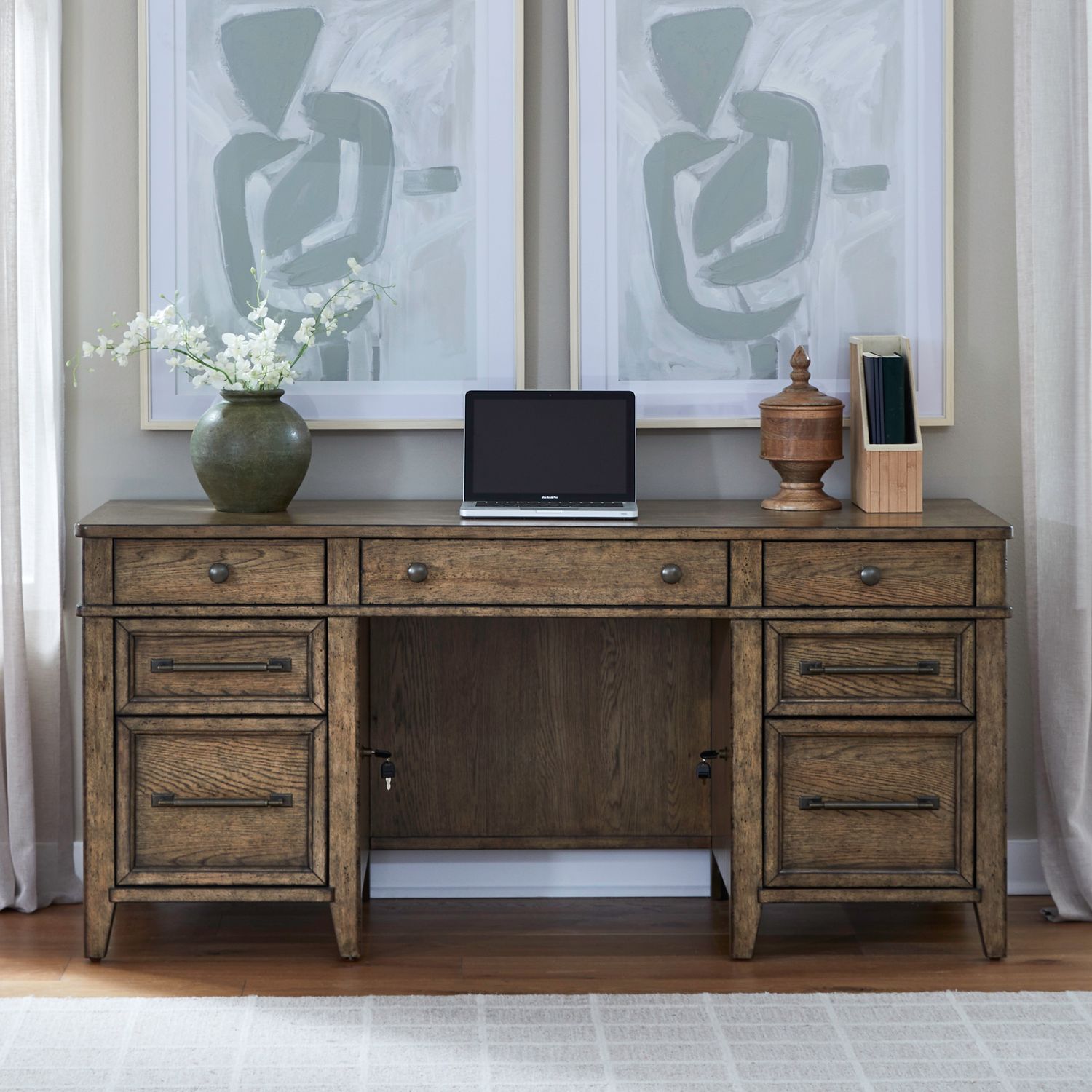 Carolina Park Wood 7-Drawer Jr Executive Credenza