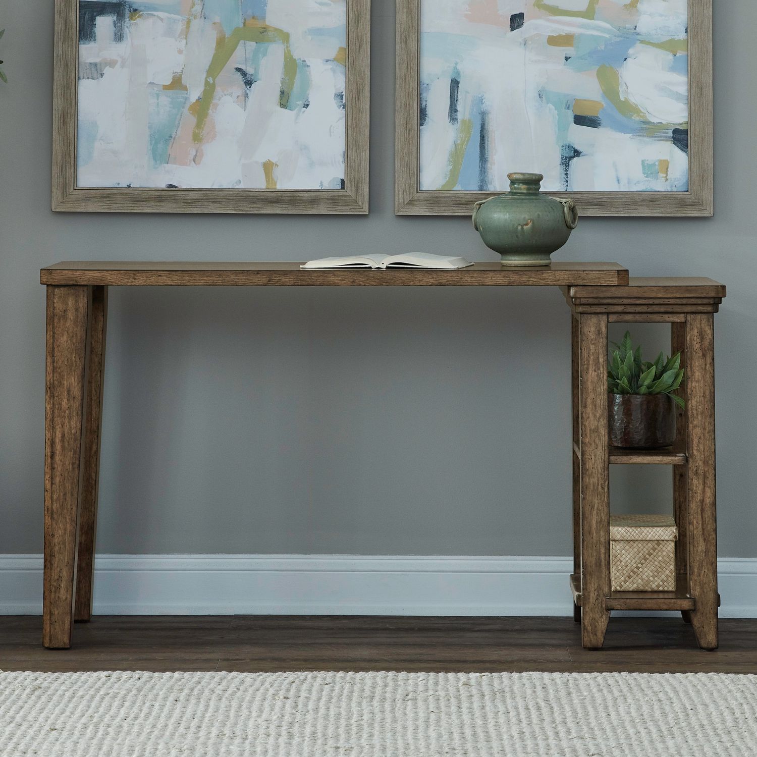 Carolina Park Wood Console Table with 2 Stools - Amber Brown