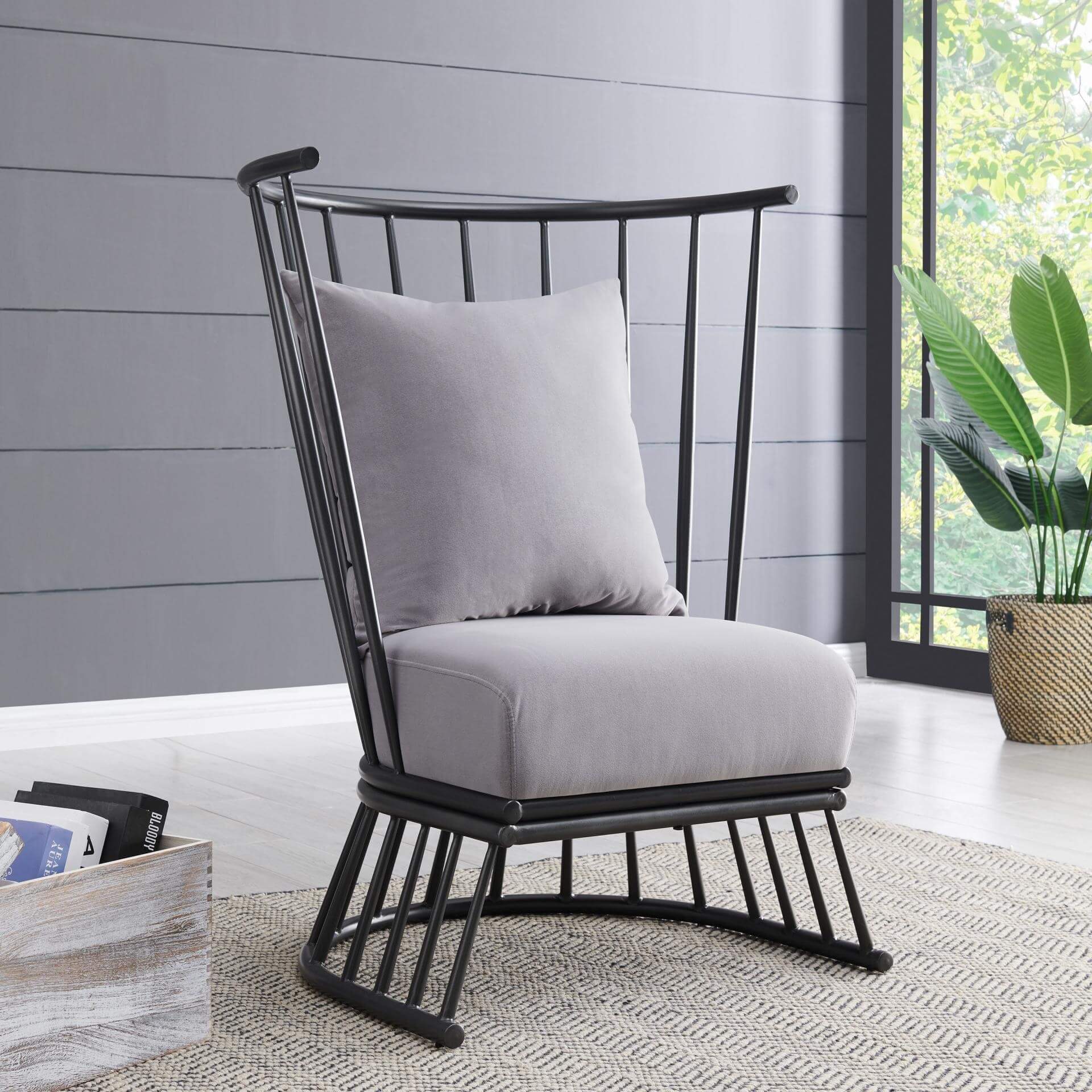 Jupiter KD Velvet Fabric Metal Accent Chair