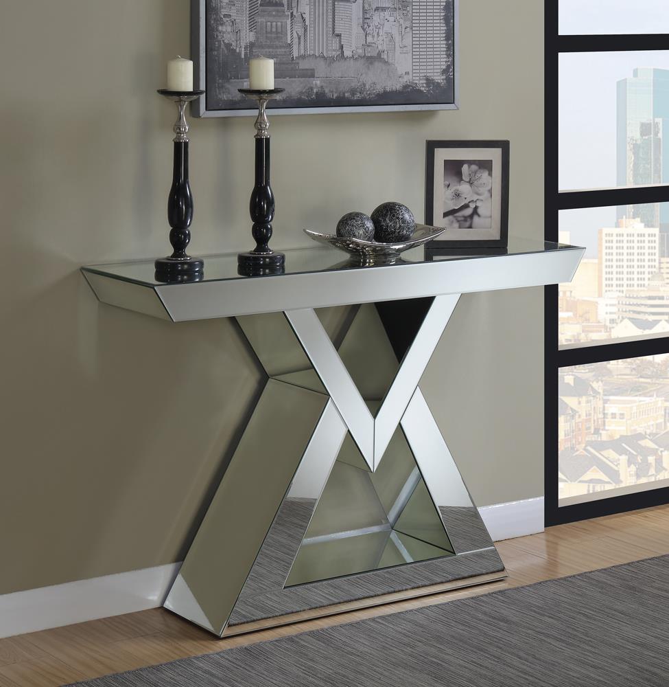 Cerecita Mirrored Console Table with Triangle Base