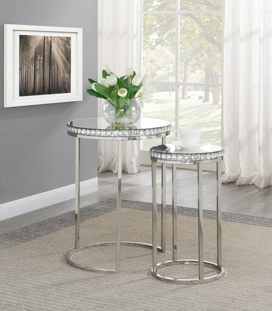  Addison 2-piece Round Mirrored Nesting Table