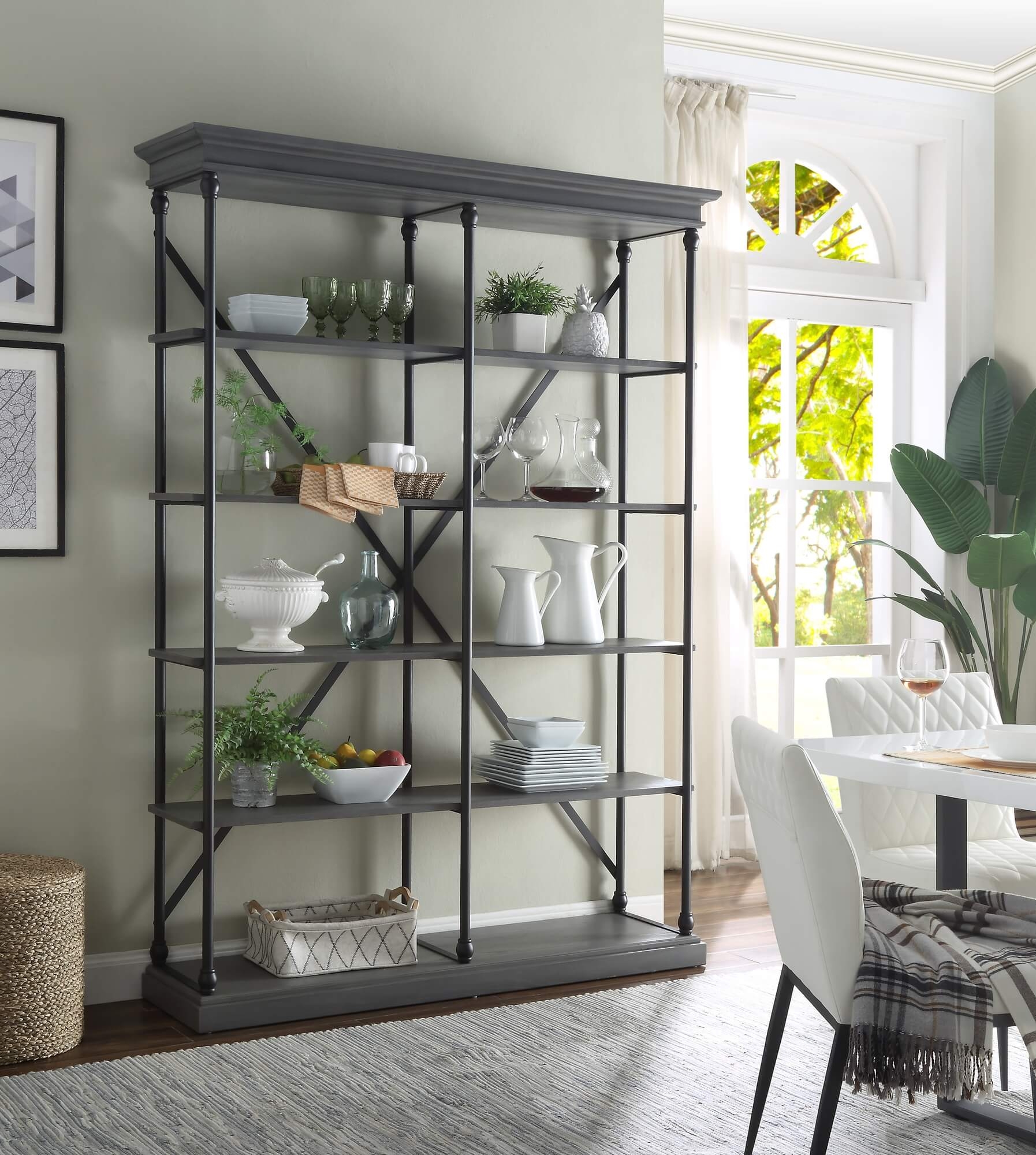 Rukia Wood Veneer/Metal 58" Bookshelf