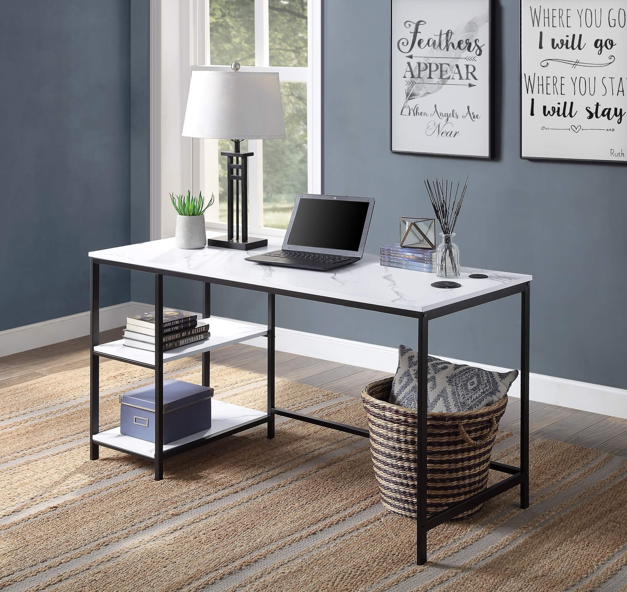 Taurus Wood Veneer/Metal Rectangular Writing Desk w/ USB Port