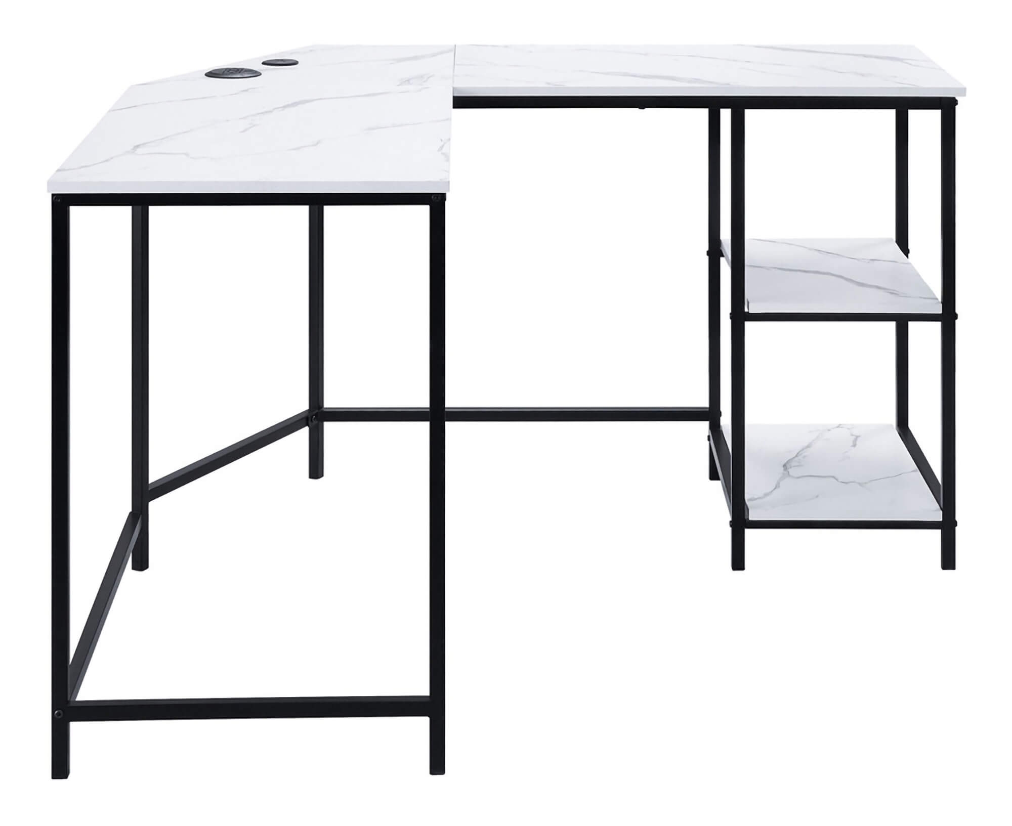 Taurus Wood Veneer/Metal L-Shaped Writing Desk w/ USB Port