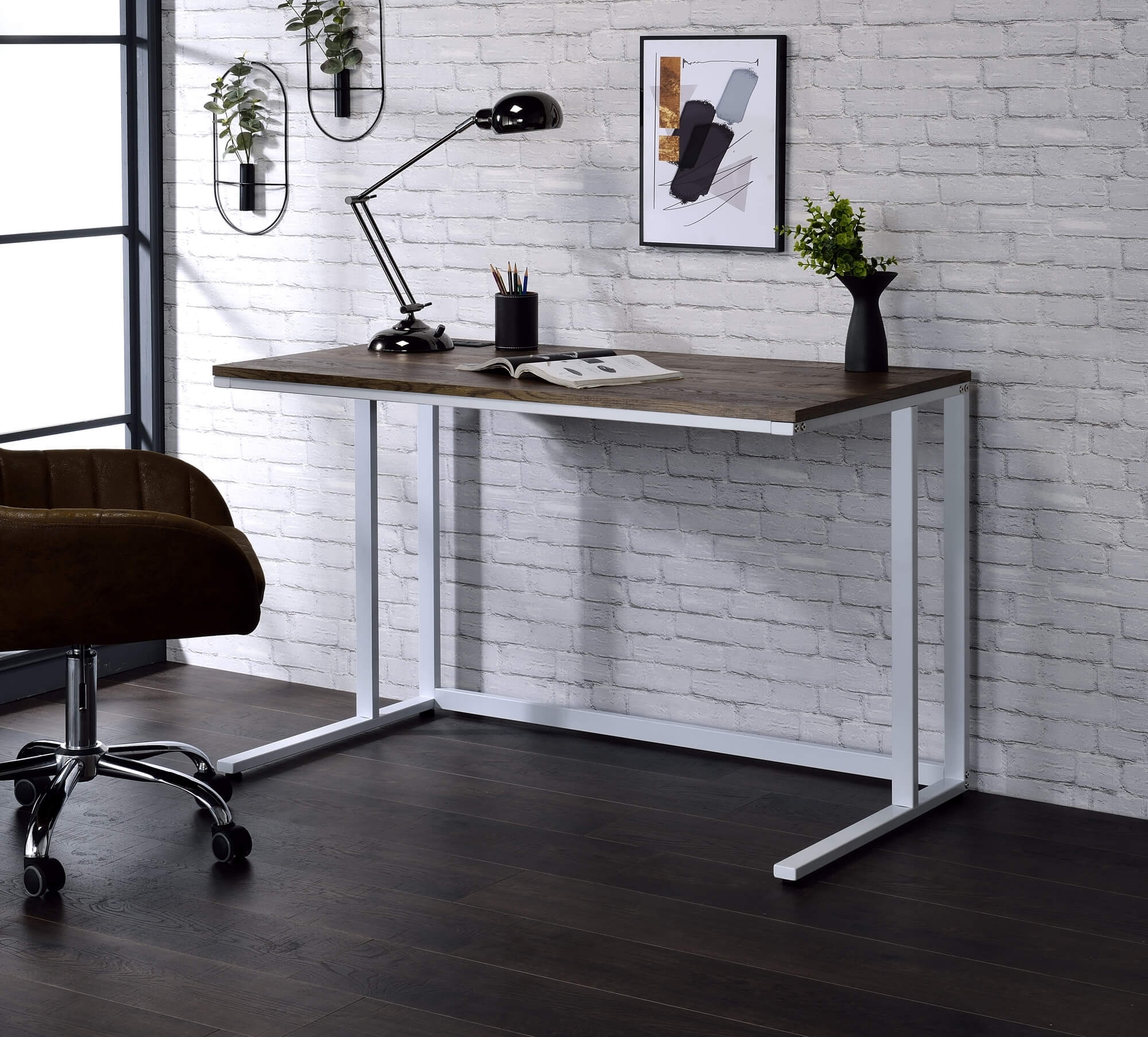 Tyrese Wood/Metal Writing Desk w/ USB Port