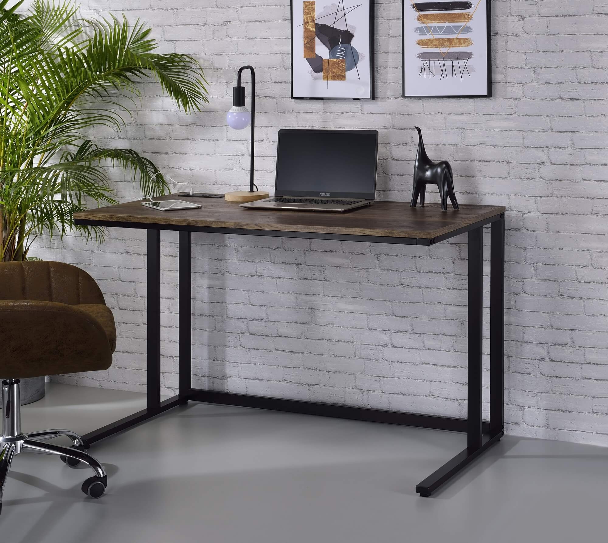 Tyrese Wood/Metal Writing Desk w/ USB Port