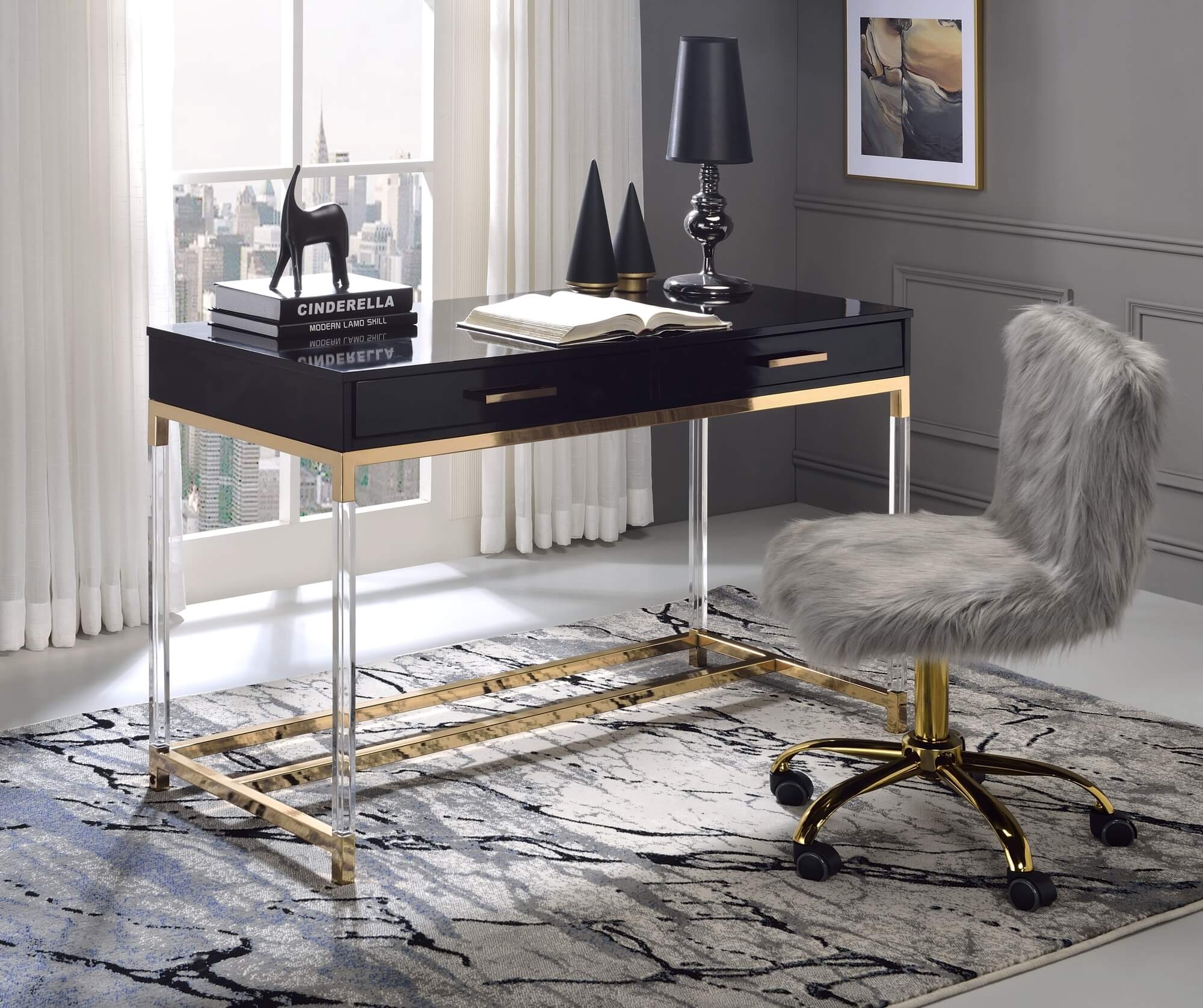 Adiel Wood/Metal/Crystal Writing Desk w/USB Port