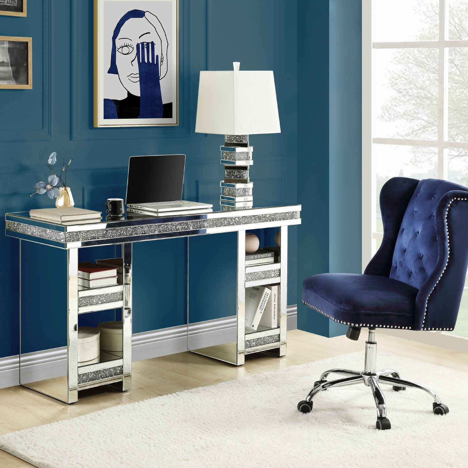 Noralie 93112 Mirrored/Faux Diamonds Writing Desk