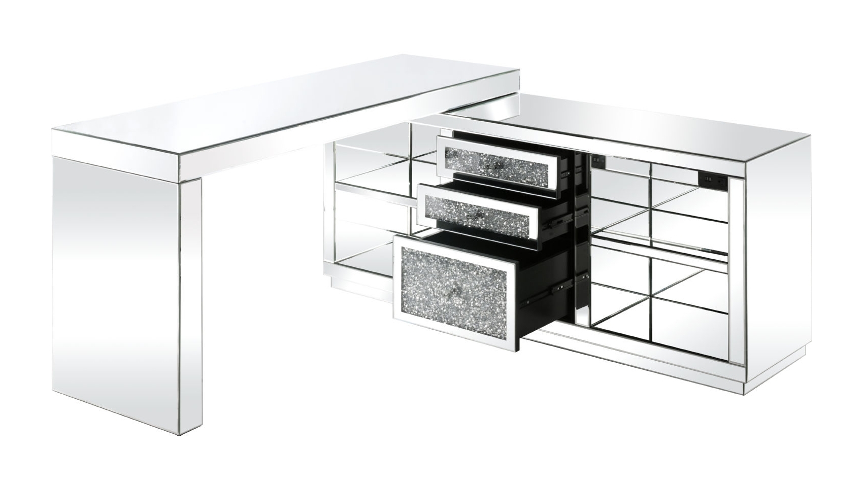 Noralie 93118 Mirrored/Faux Diamonds Writing Desk