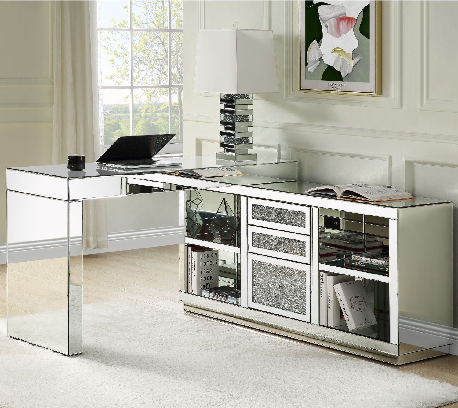 Noralie 93118 Mirrored/Faux Diamonds Writing Desk