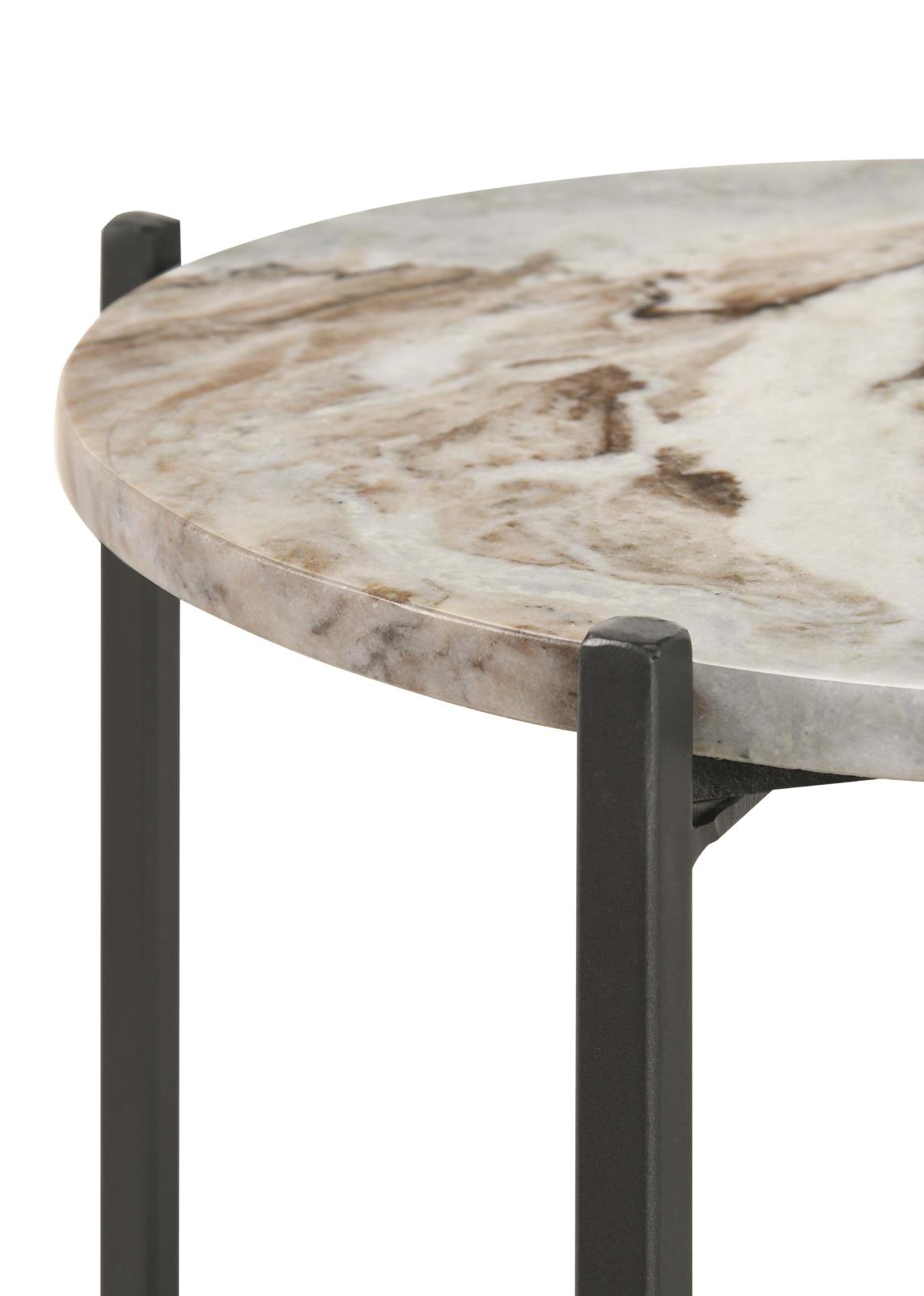 Noemie Round Accent Table with Marble Top & Wood Shelf