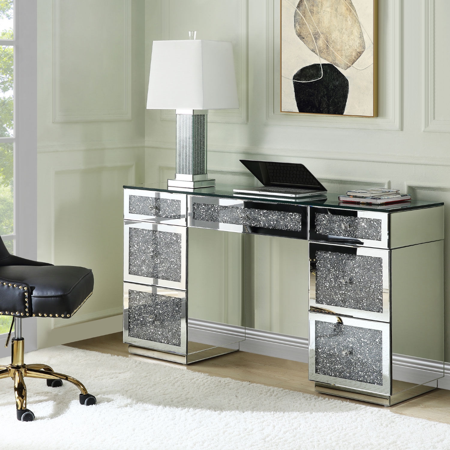 Noralie 93120 Mirrored/Faux Diamonds Writing Desk