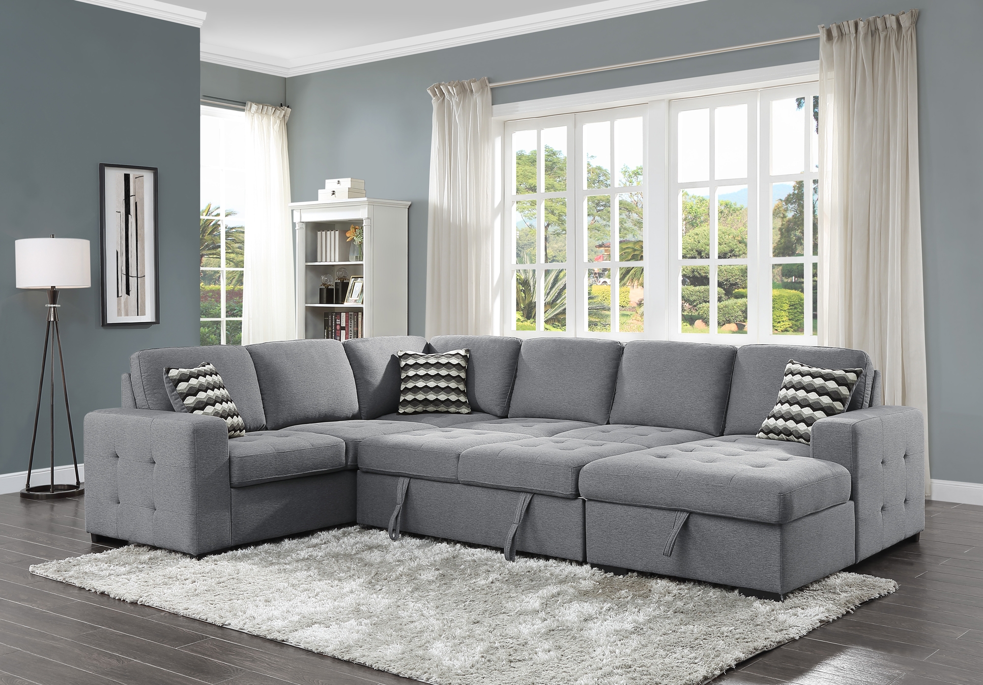 Solomon Fabric Sectional with Pull-out Bed and Hidden Storage
