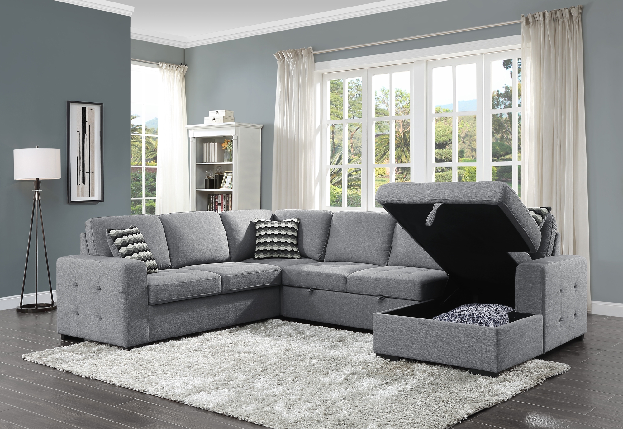 Solomon Fabric Sectional with Pull-out Bed and Hidden Storage