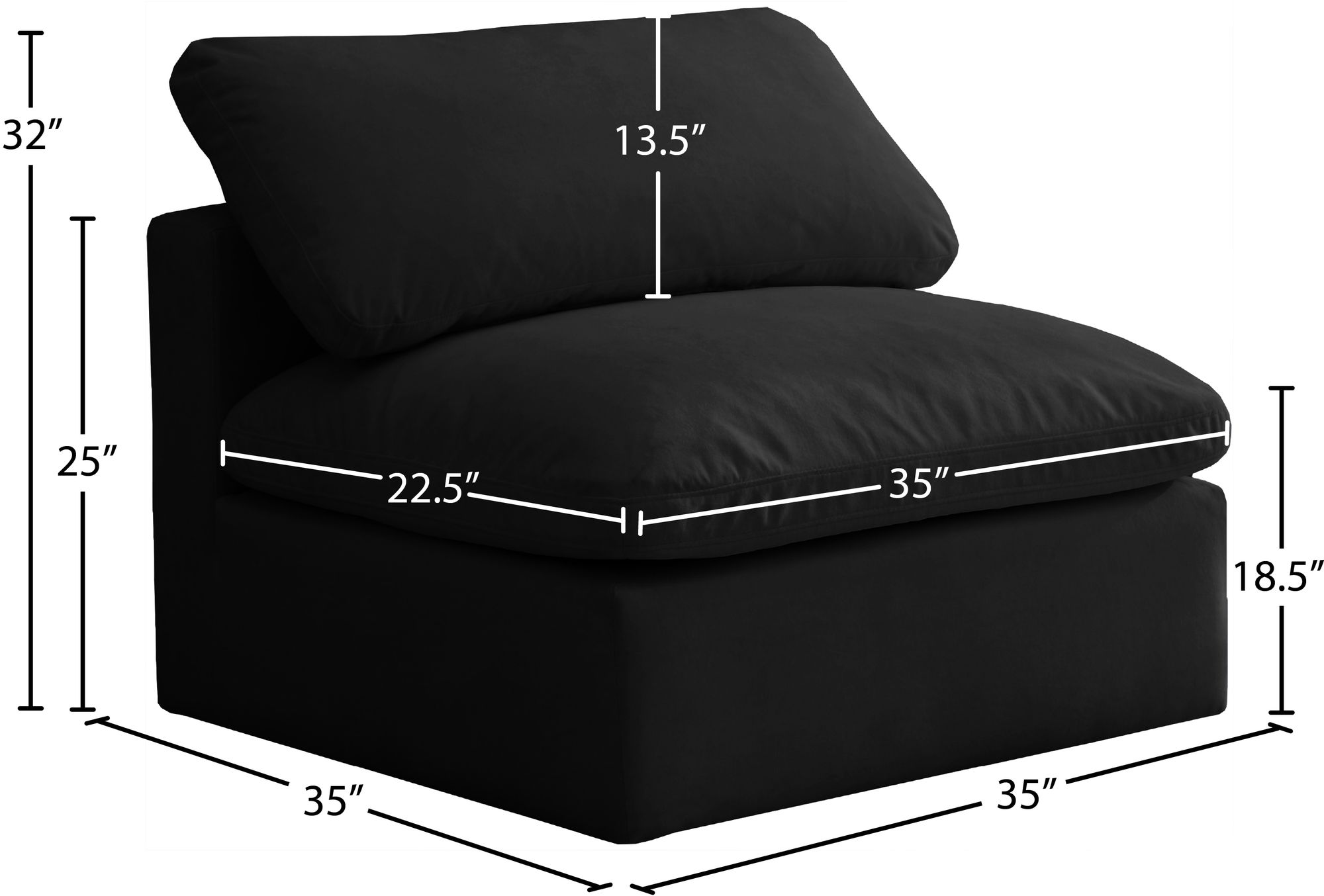 Plush Velvet Standard Comfort Modular Armless Chair